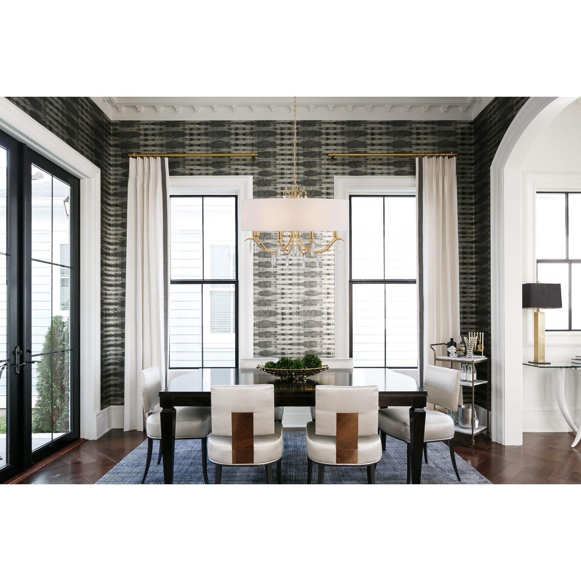 Rollins 8 Light Antique Gold Chandelier Hand Cut Crystal Silk Shade 32"W x 24"H x 32"D