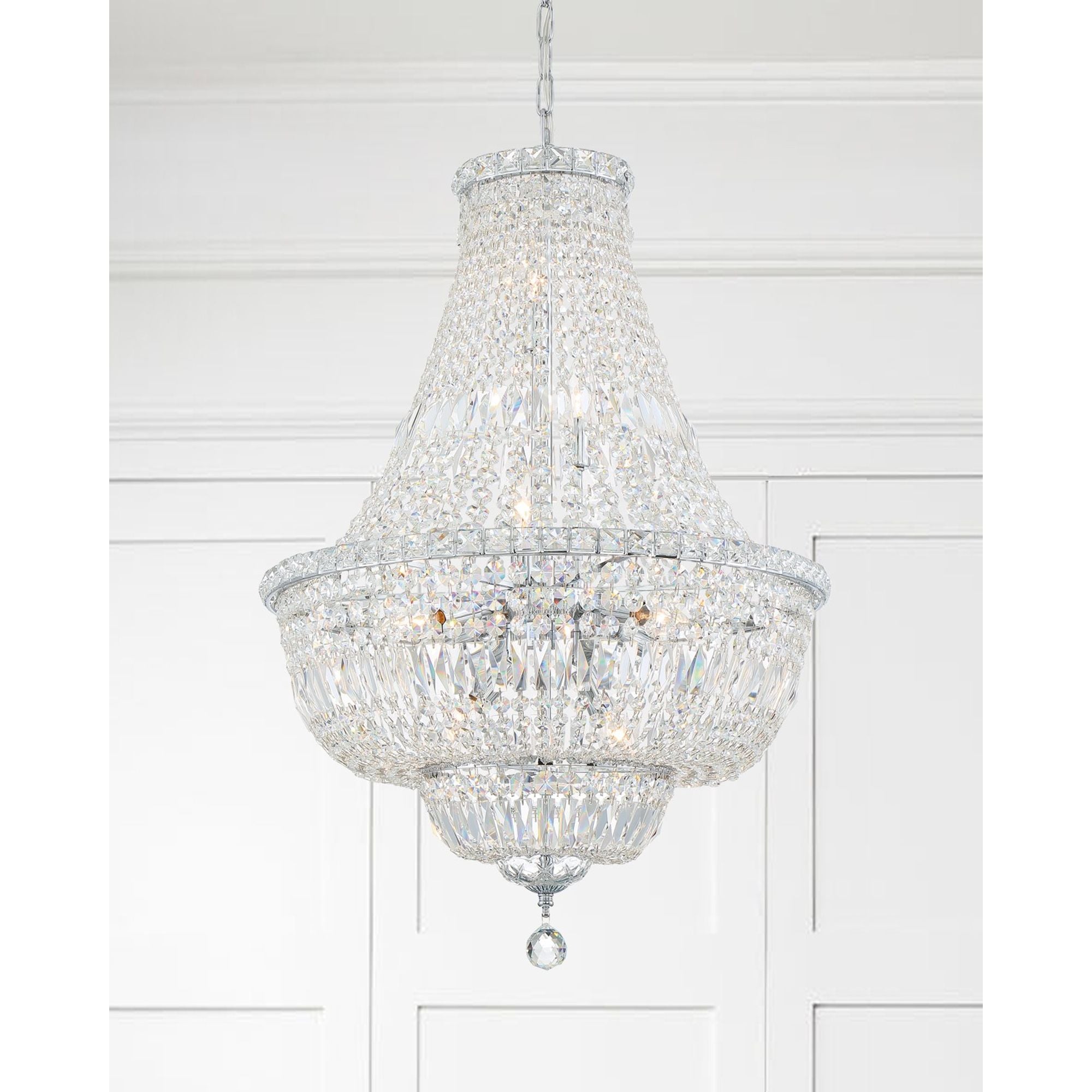 Roslyn 9 Light Polished Chrome Chandelier Hand Cut Crystal 22"W x 33"H x 22"D