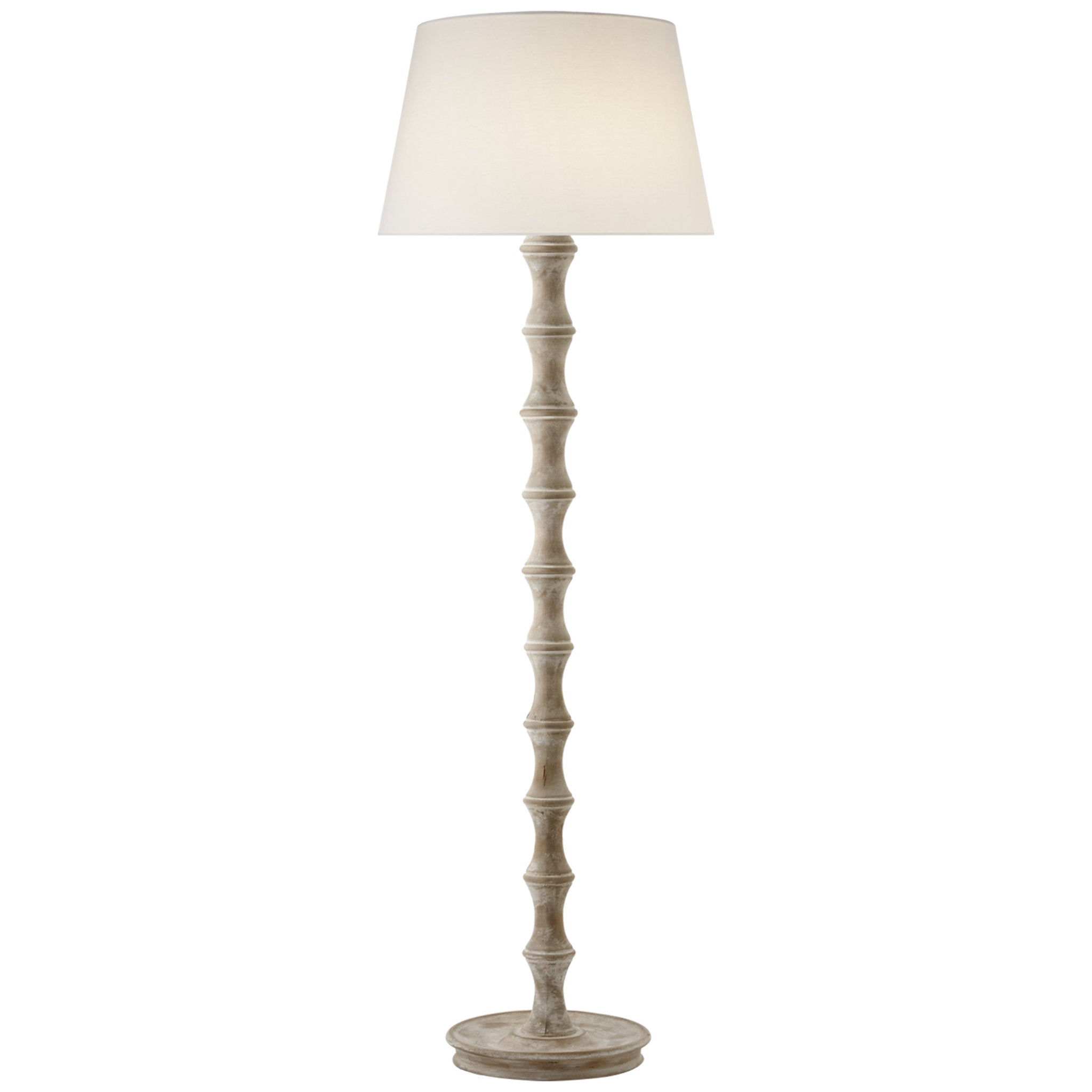 Visual Comfort Bamboo Floor Lamp in Belgian White with Linen Shade W17" x H52.5"