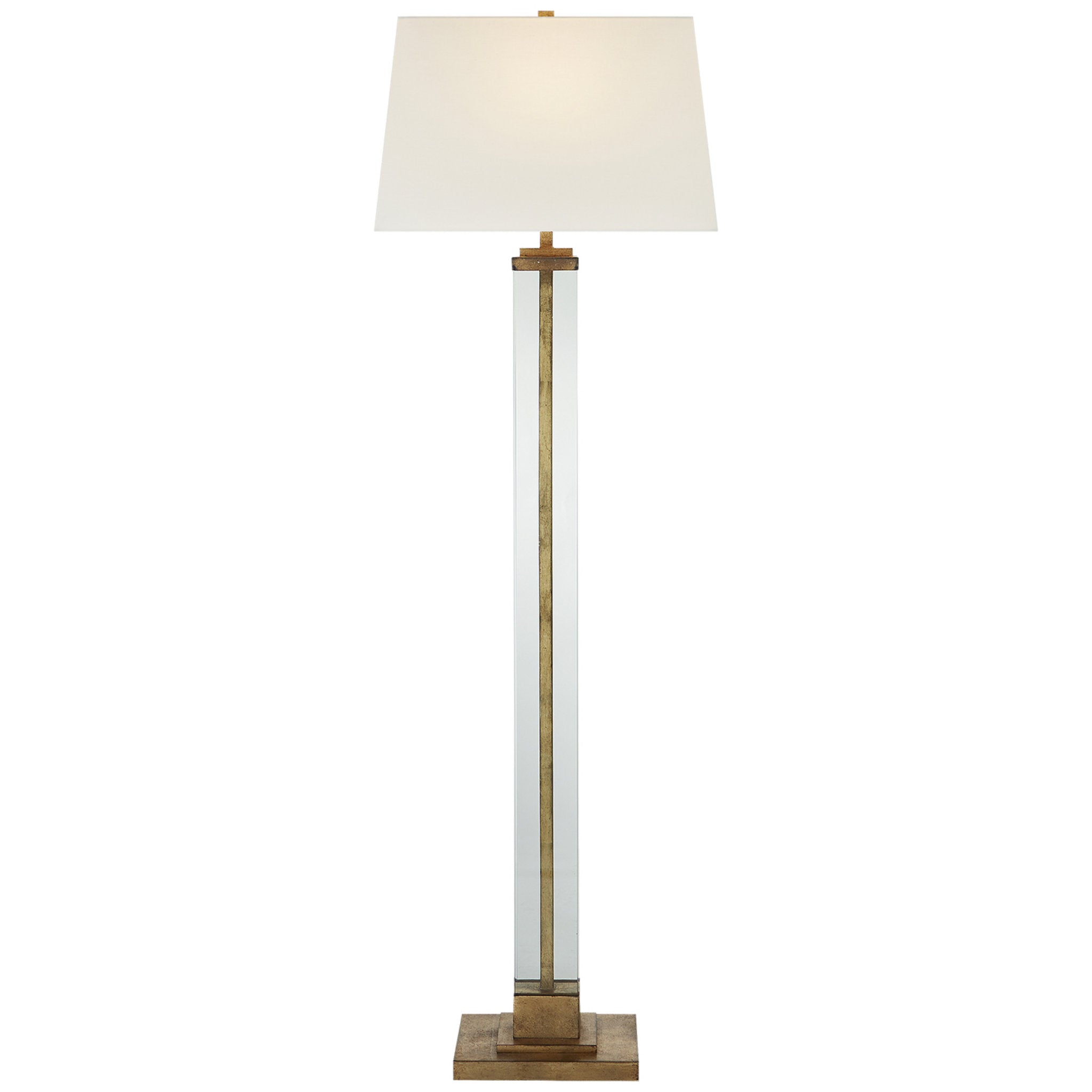 Visual Comfort Wright Large Floor Lamp in Gilded Iron with Linen Shade W19" x H63.25"