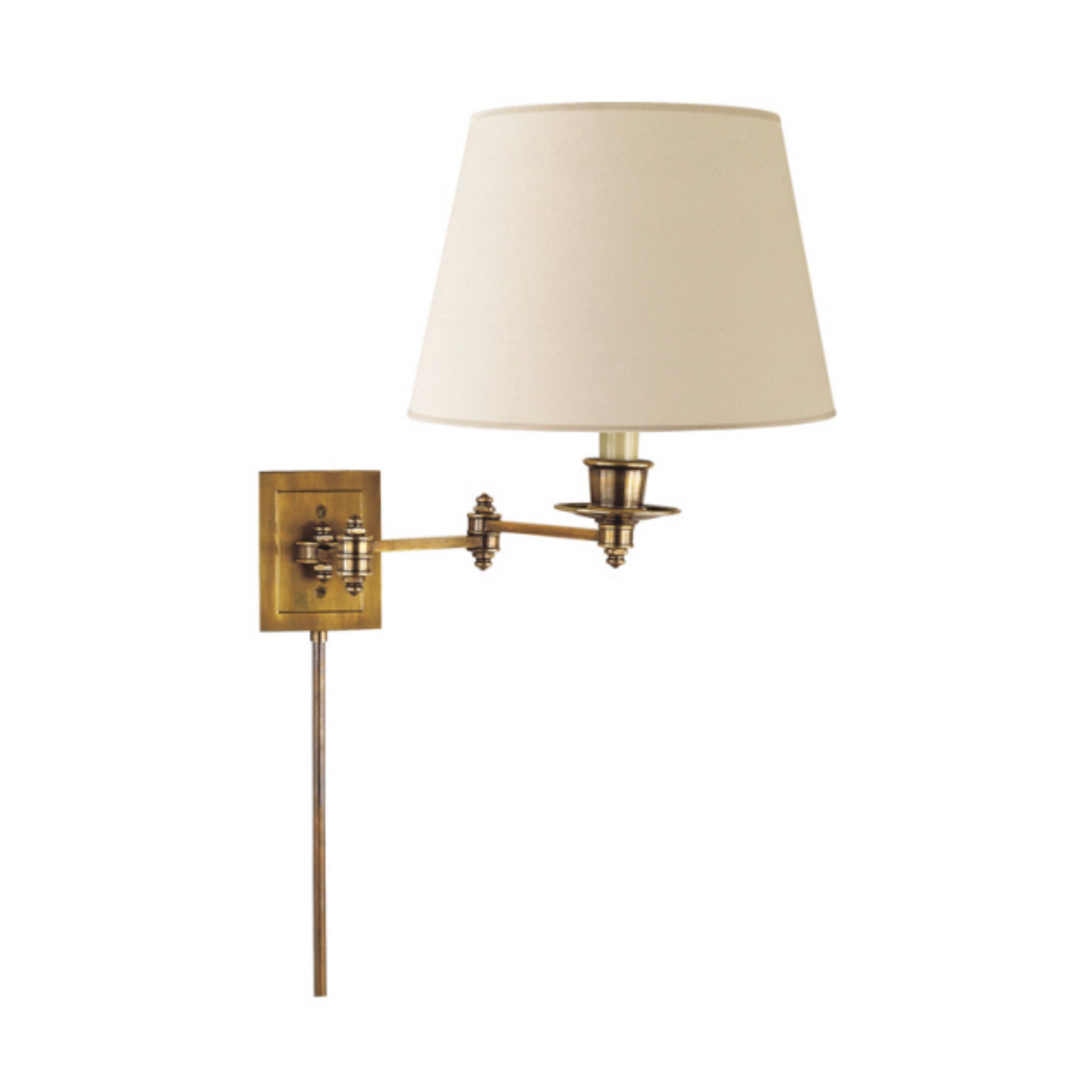 Visual Comfort Triple Swing Arm Wall Lamp in Hand-Rubbed Antique Brass with Linen Shade Wall Light W17.5" x H13"