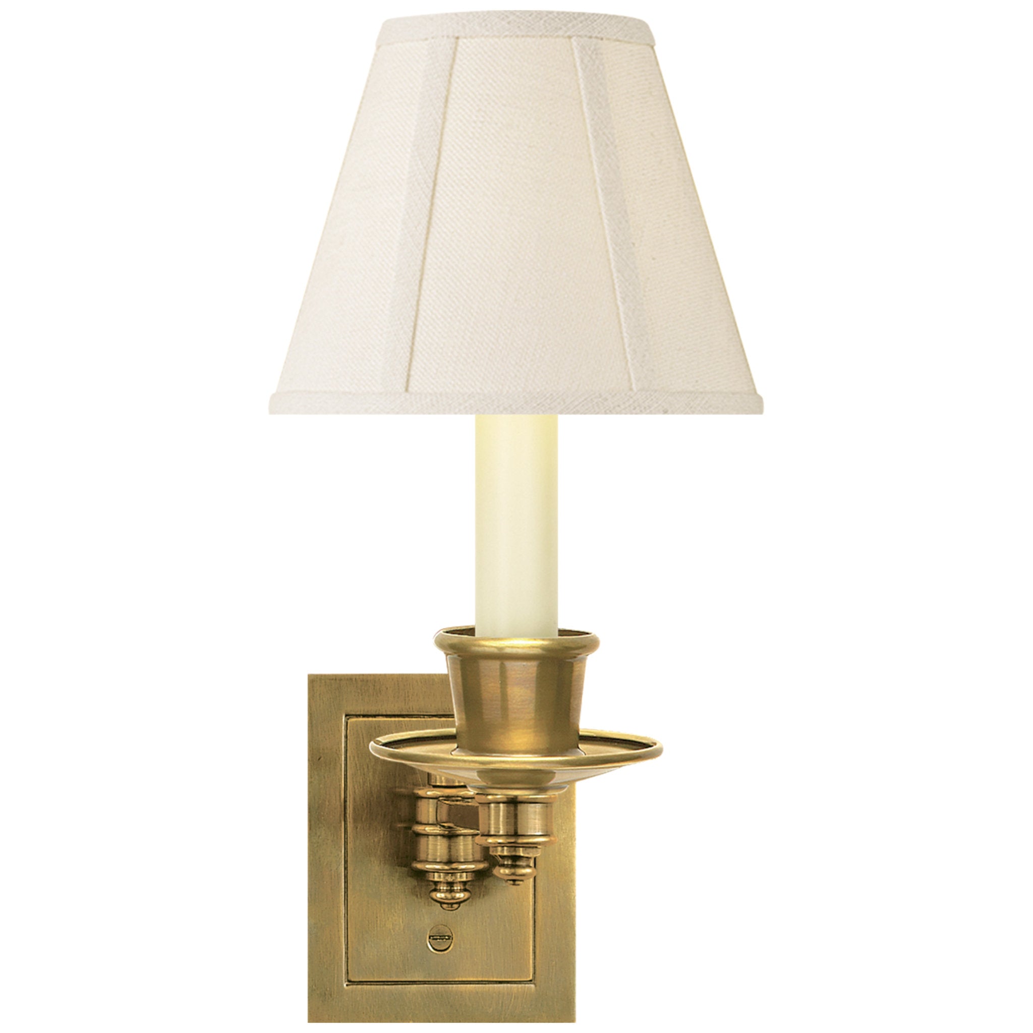 Visual Comfort Single Swing Arm Sconce in Hand-Rubbed Antique Brass with Linen Shade Wall Light W6" x H12"