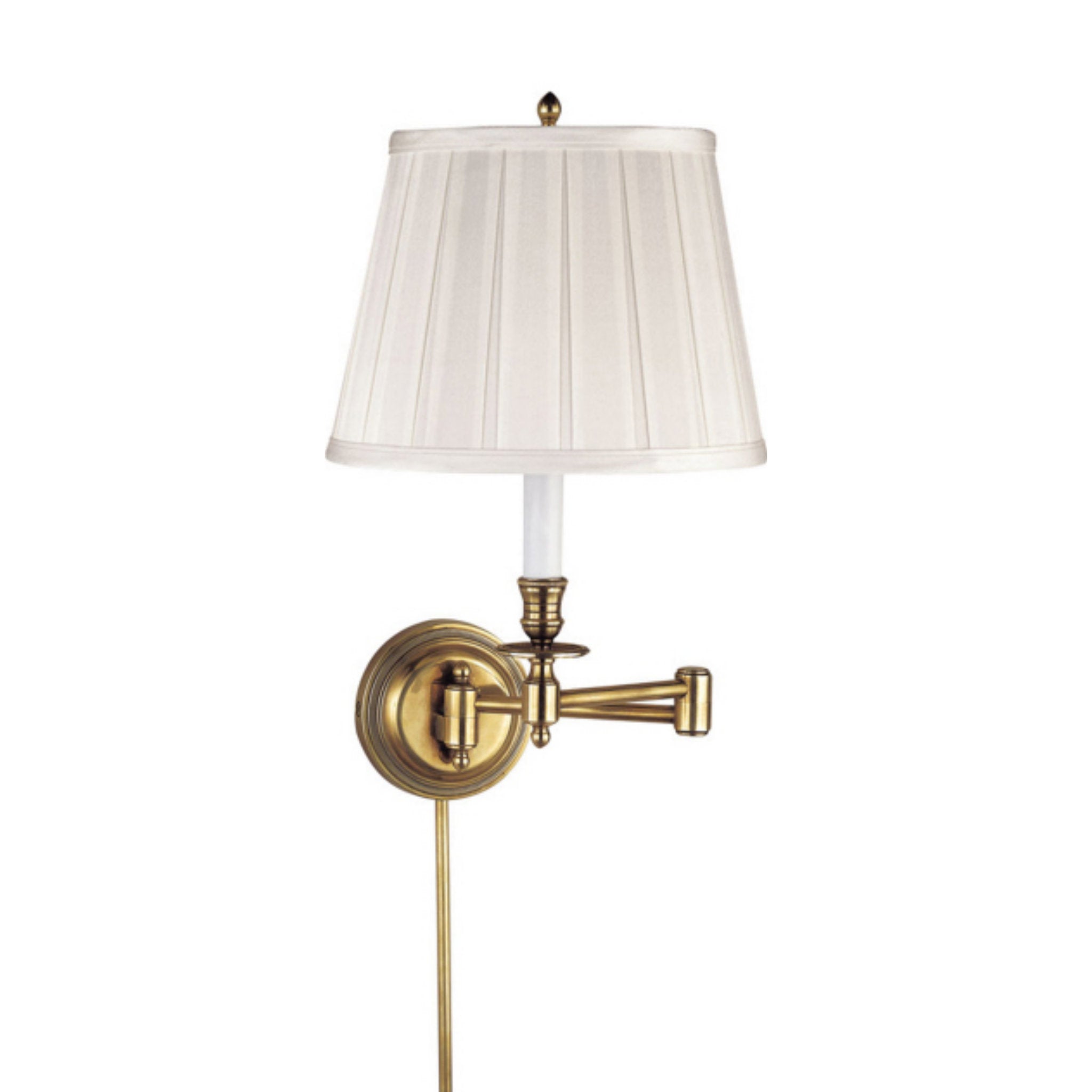 Visual Comfort Candlestick Swing Arm in Hand-Rubbed Antique Brass with Silk Shade Wall Light W19.25" x H16"