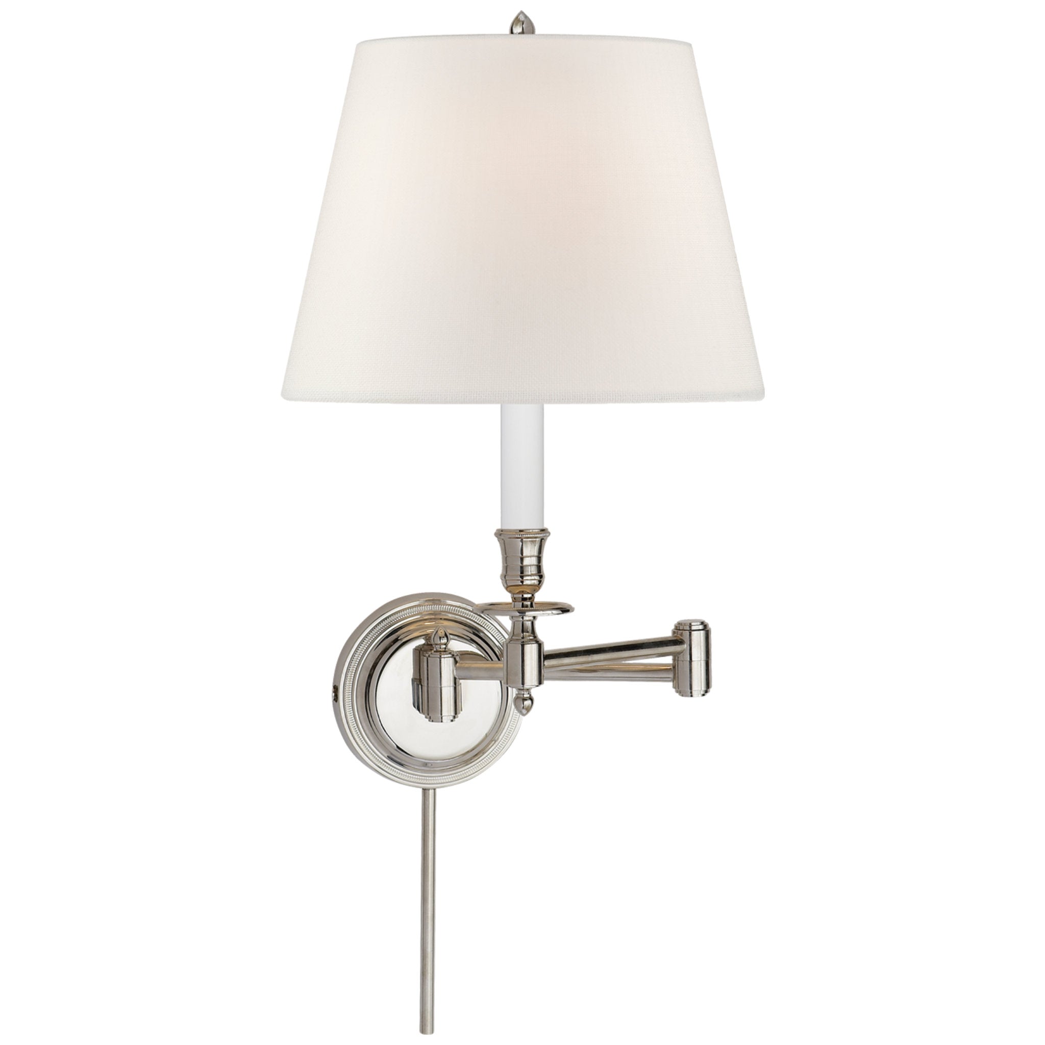 Visual Comfort Candlestick Swing Arm in Polished Nickel with Linen Shade Wall Light W19.25" x H16"