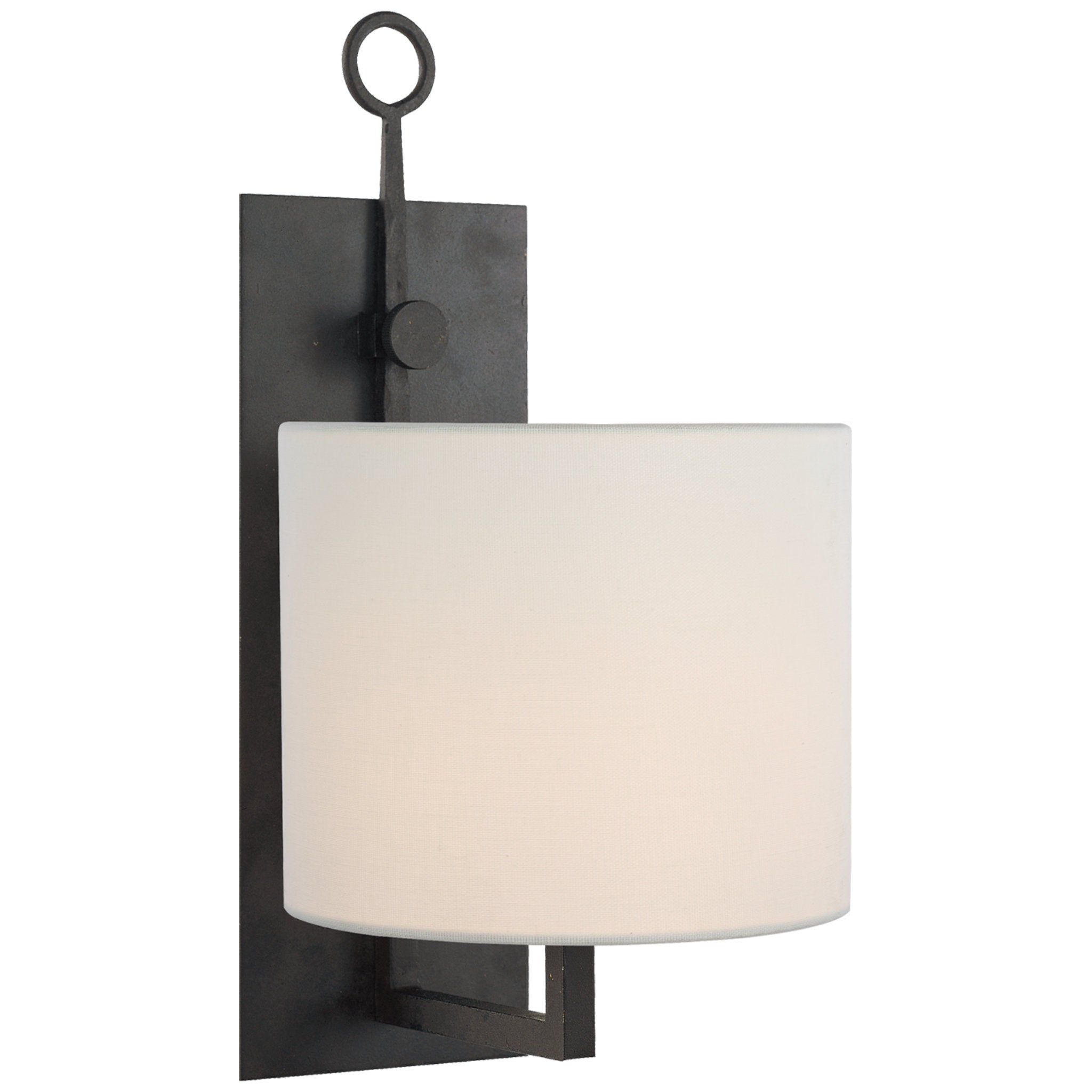 Ian K. Fowler Aspen Iron Wall Lamp in Black Rust with Linen Shade Wall Light W7.5" x H15.5"