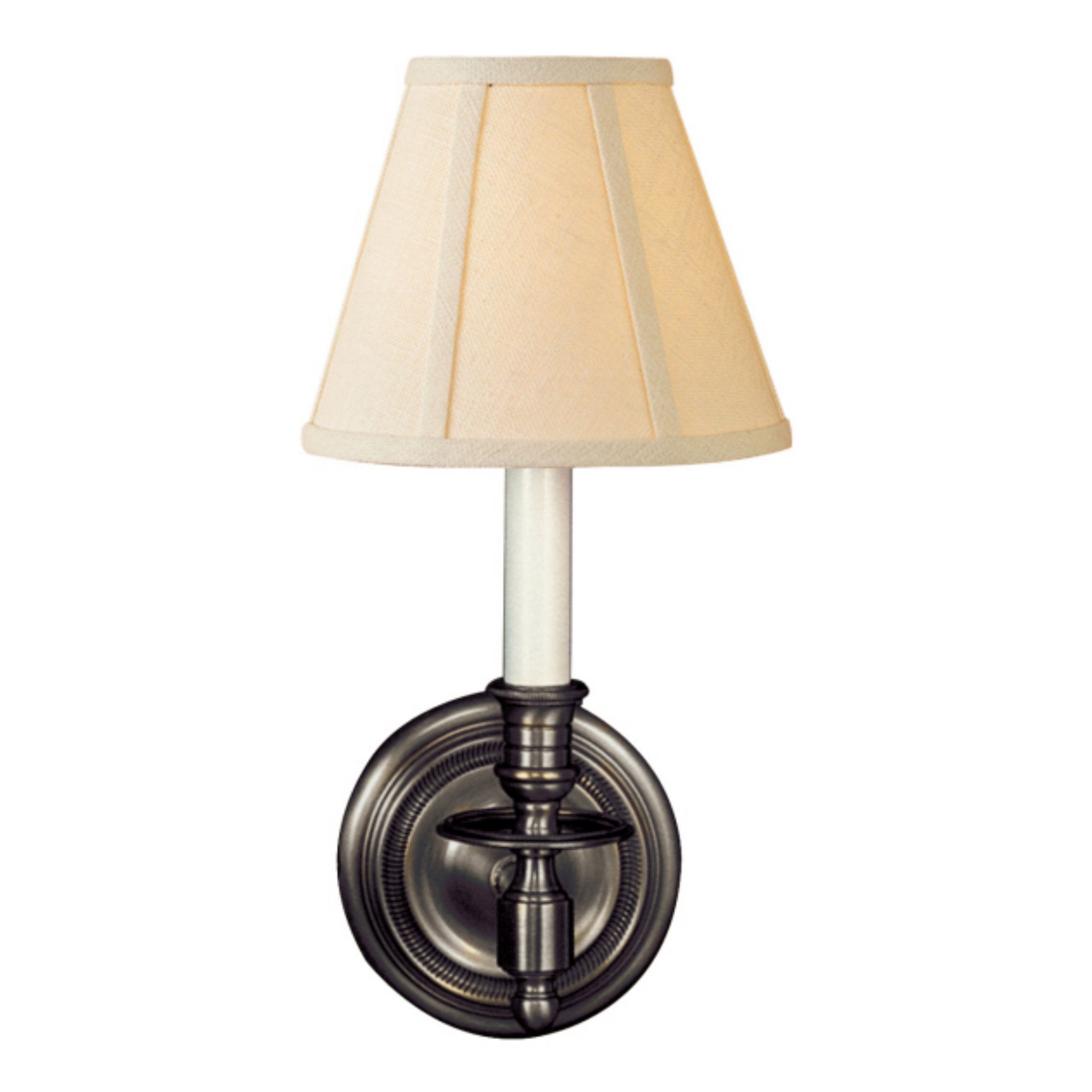 Visual Comfort French Single Sconce in Bronze with Linen Shade Wall Light W6" x H12"