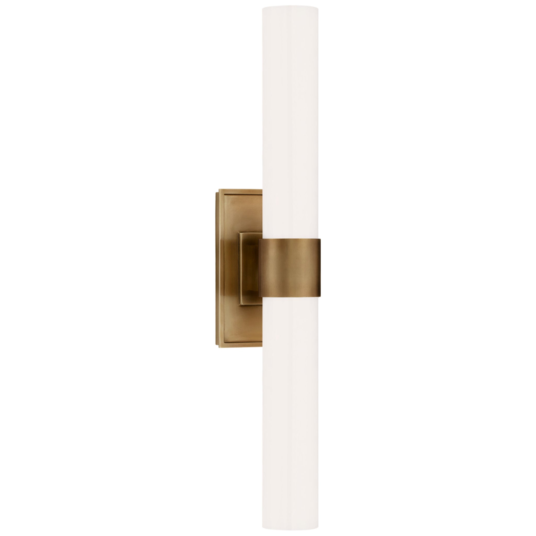 Ian K. Fowler Presidio Petite Double Sconce in Hand-Rubbed Antique Brass with White Glass Wall Light W4.75" x H23"