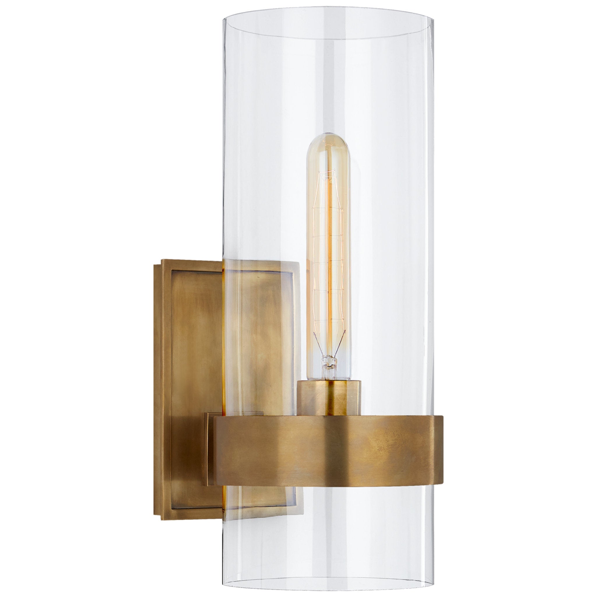 Ian K. Fowler Presidio Small Sconce in Hand-Rubbed Antique Brass with Clear Glass Wall Light W5" x H14"