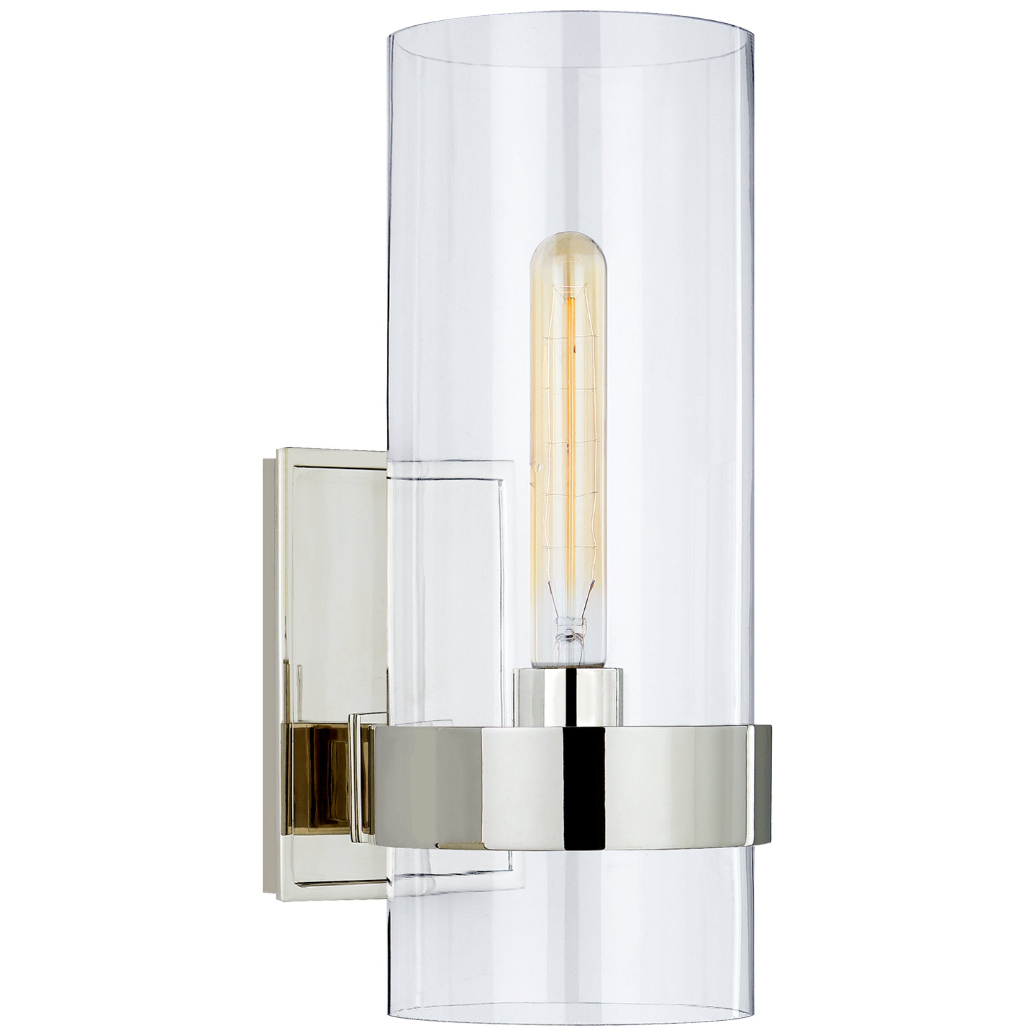 Ian K. Fowler Presidio Small Sconce in Polished Nickel with Clear Glass Wall Light W5" x H14"