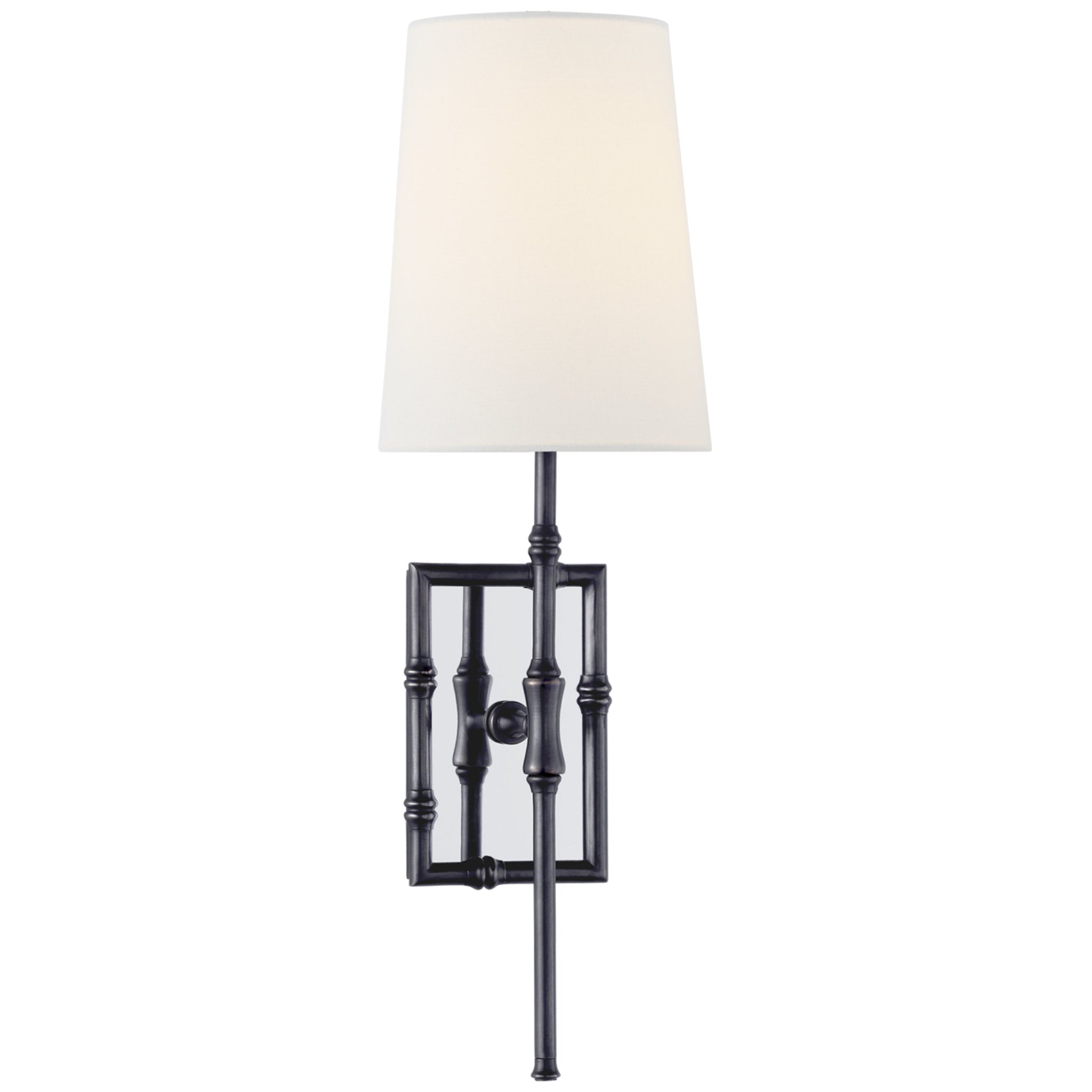 Visual Comfort Grenol Single Modern Bamboo Sconce in Bronze with Linen Shade Wall Light W5" x H17.75"