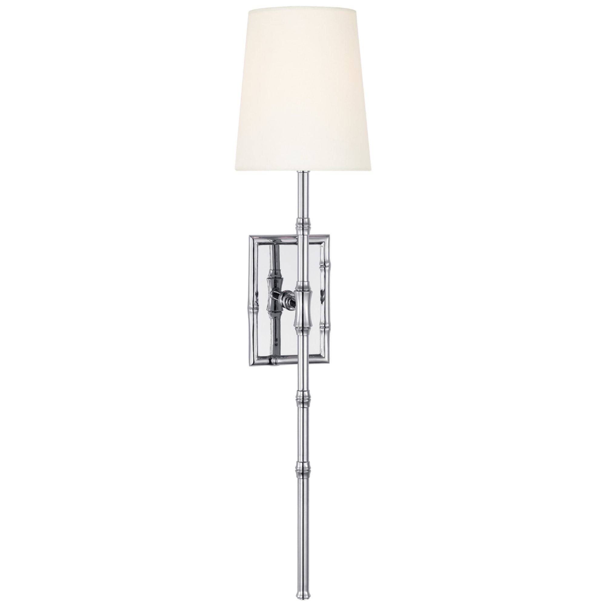 Visual Comfort Grenol Single Bamboo Tail Sconce in Polished Nickel with Linen Shade Wall Light W6" x H26"