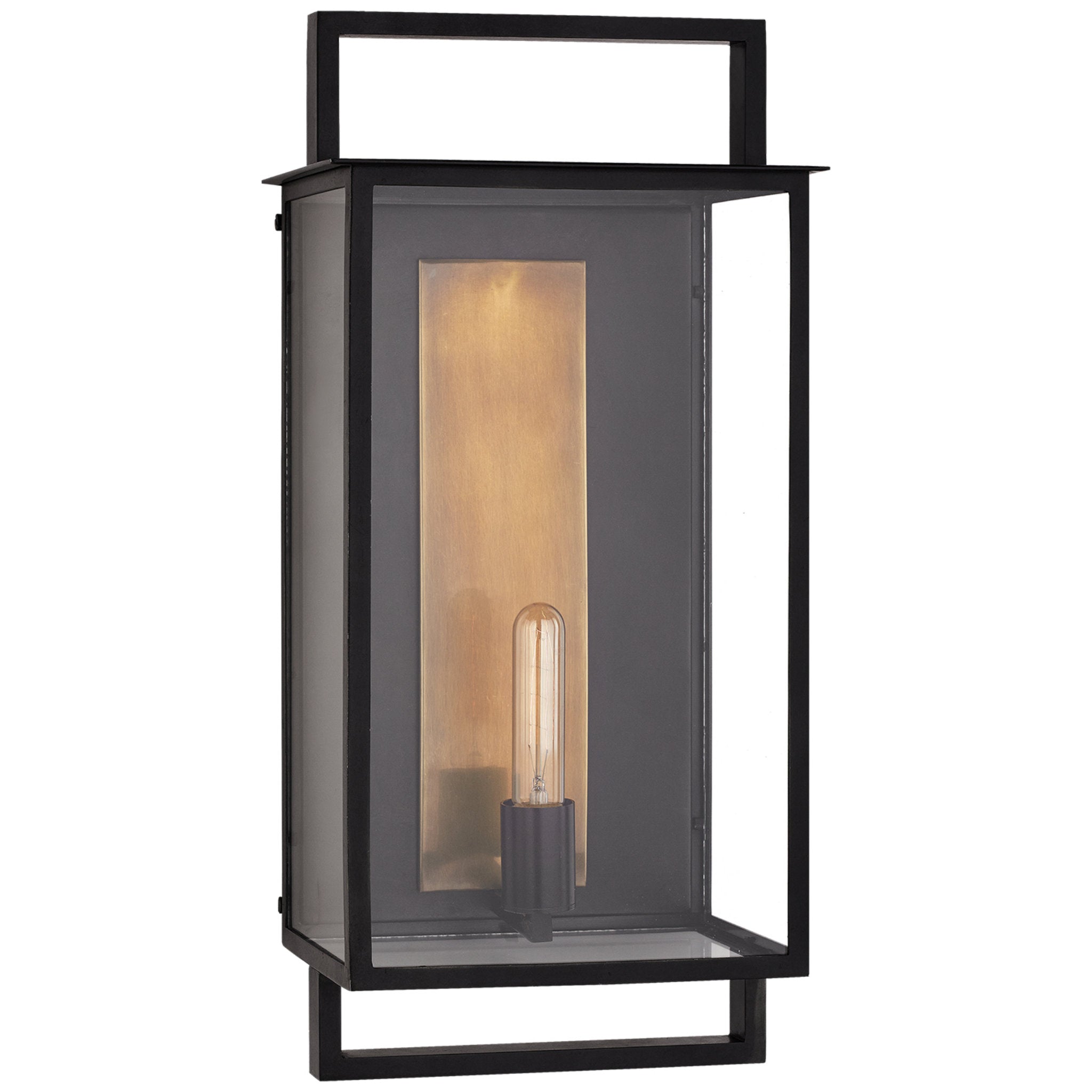 Ian K. Fowler Halle Large Wall Lantern in Aged Iron and Clear Glass Outdoor Lighting W10.75" x H23"