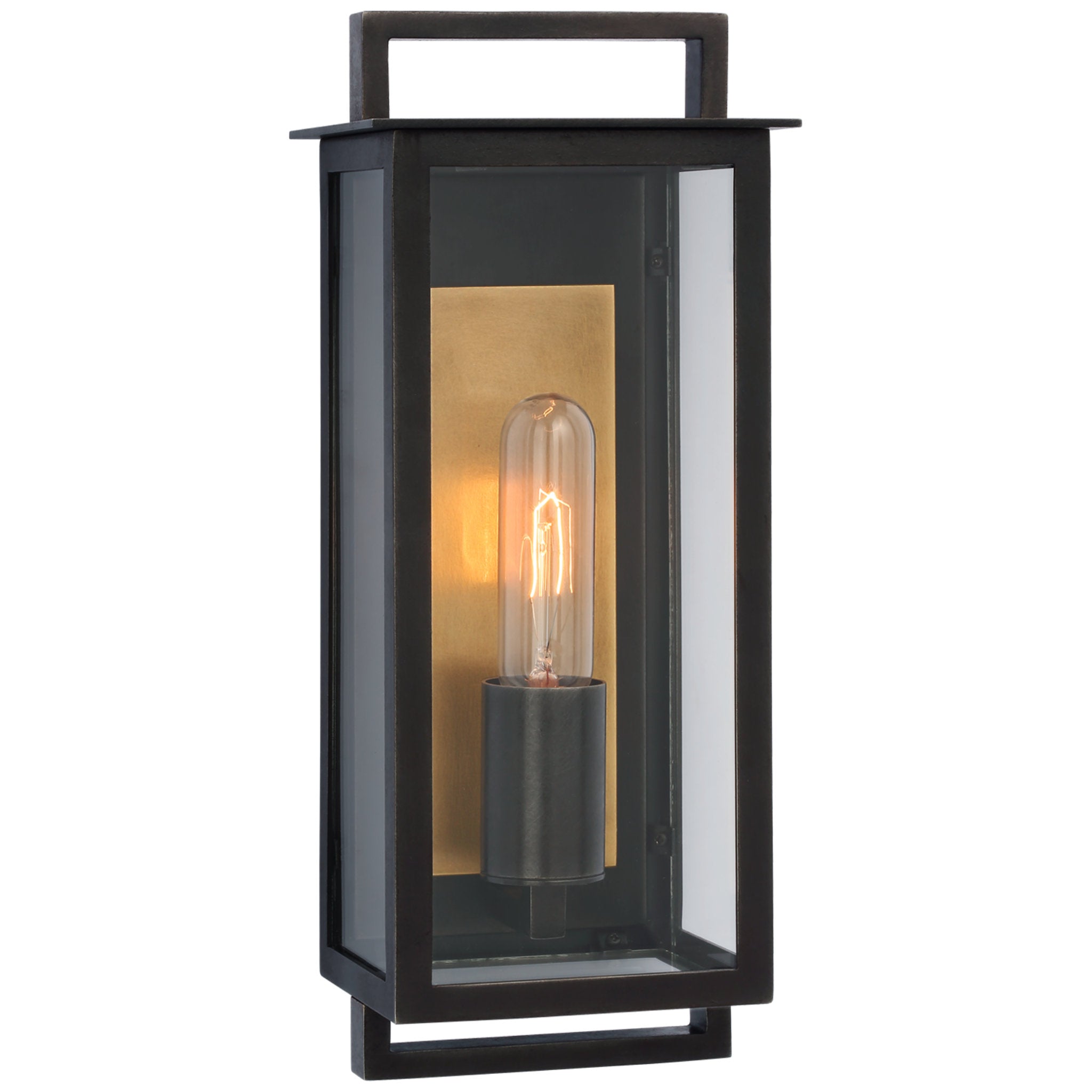 Ian K. Fowler Halle Small Narrow Wall Lantern in Aged Iron with Clear Glass Outdoor Lighting W5.75" x H14"