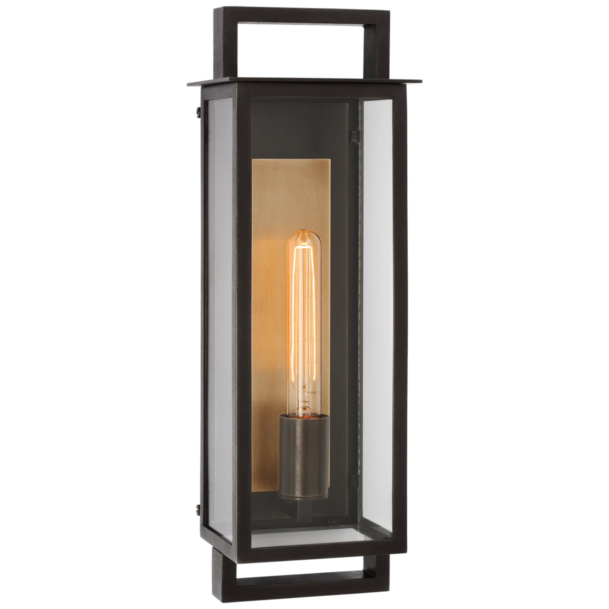 Ian K. Fowler Halle Medium Narrow Wall Lantern in Aged Iron with Clear Glass Outdoor Lighting W6.25" x H19"