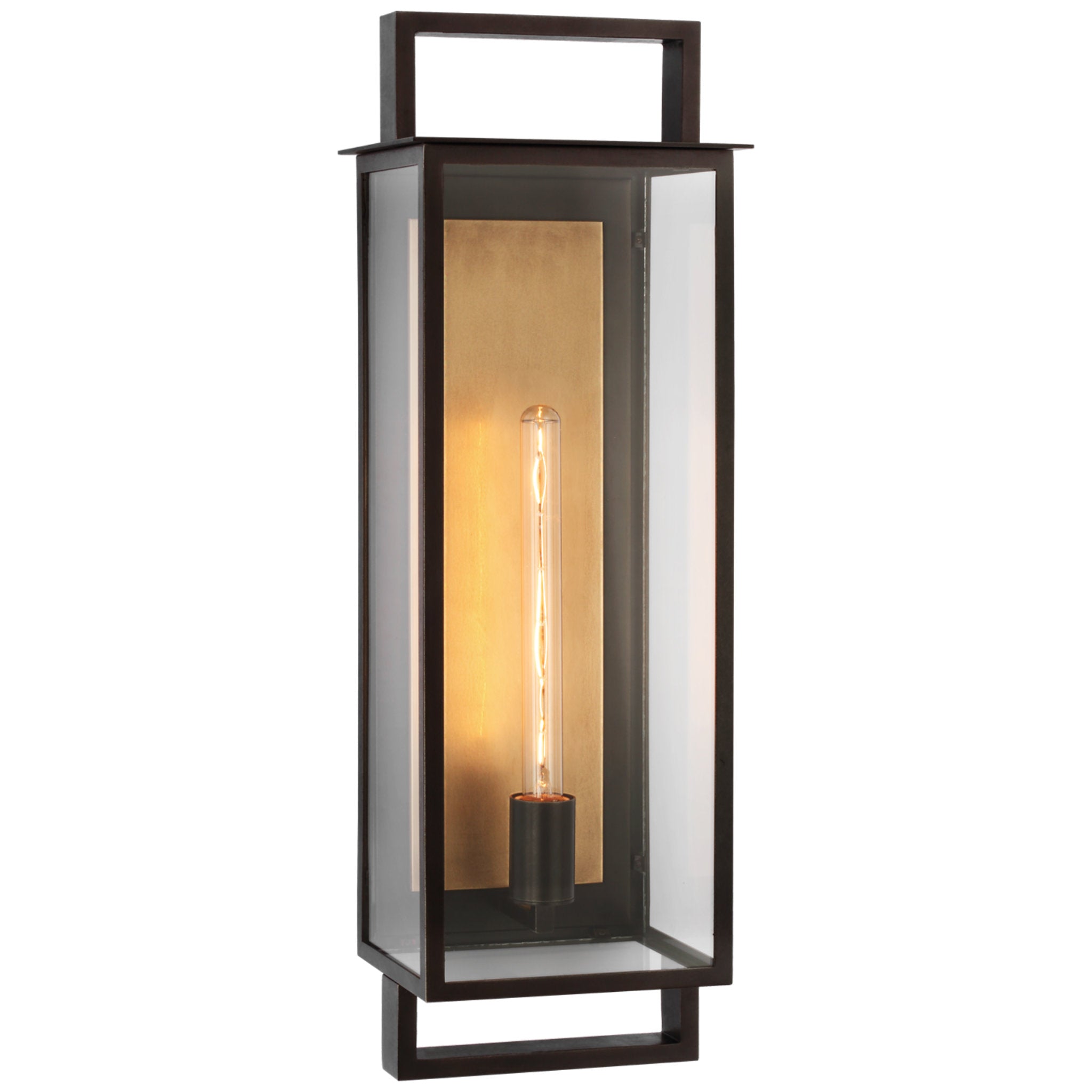 Ian K. Fowler Halle Large Narrow Wall Lantern in Aged Iron with Clear Glass Outdoor Lighting W8.5" x H26"