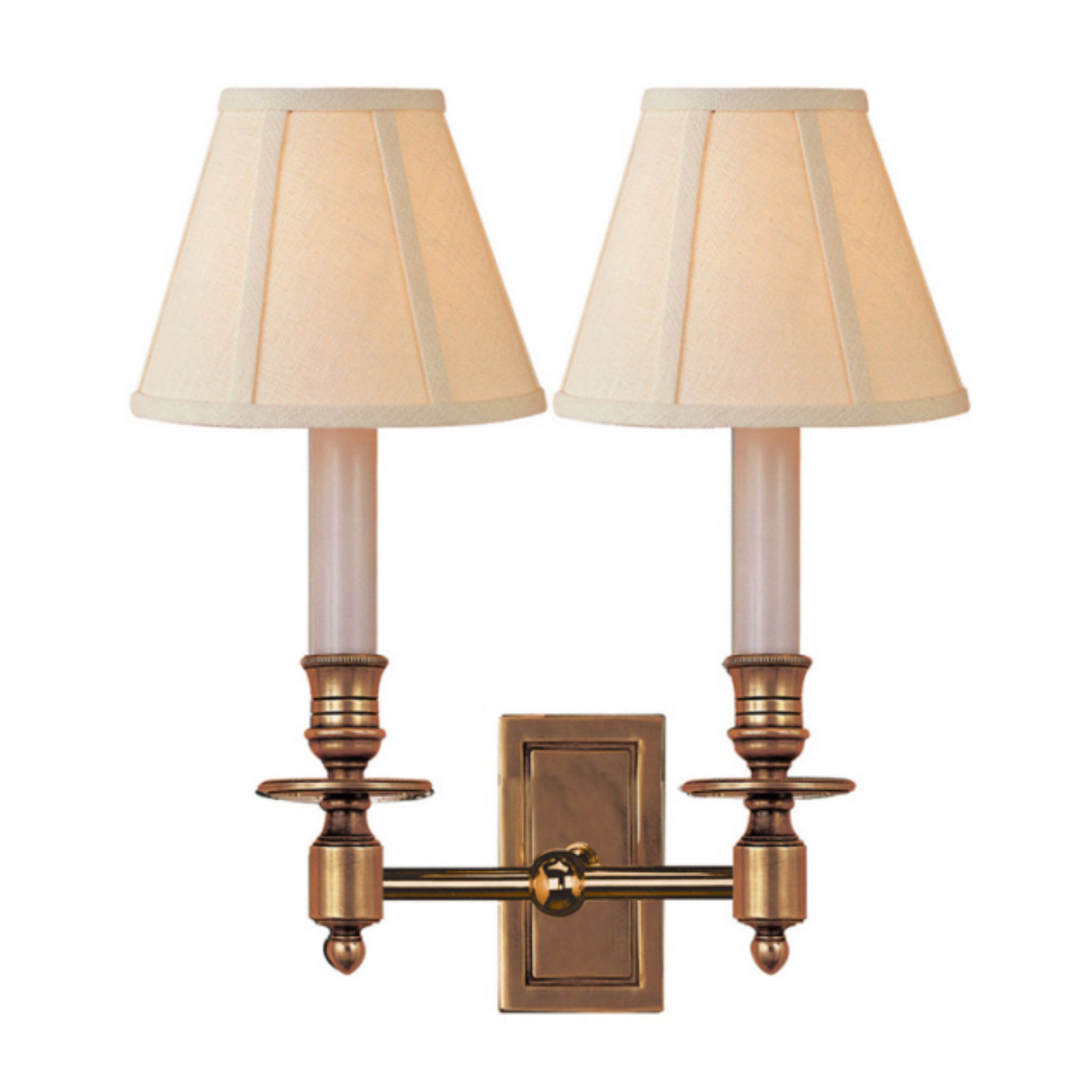Visual Comfort French Double Library Sconce in Hand-Rubbed Antique Brass with Linen Shades Wall Light W12" x H12"