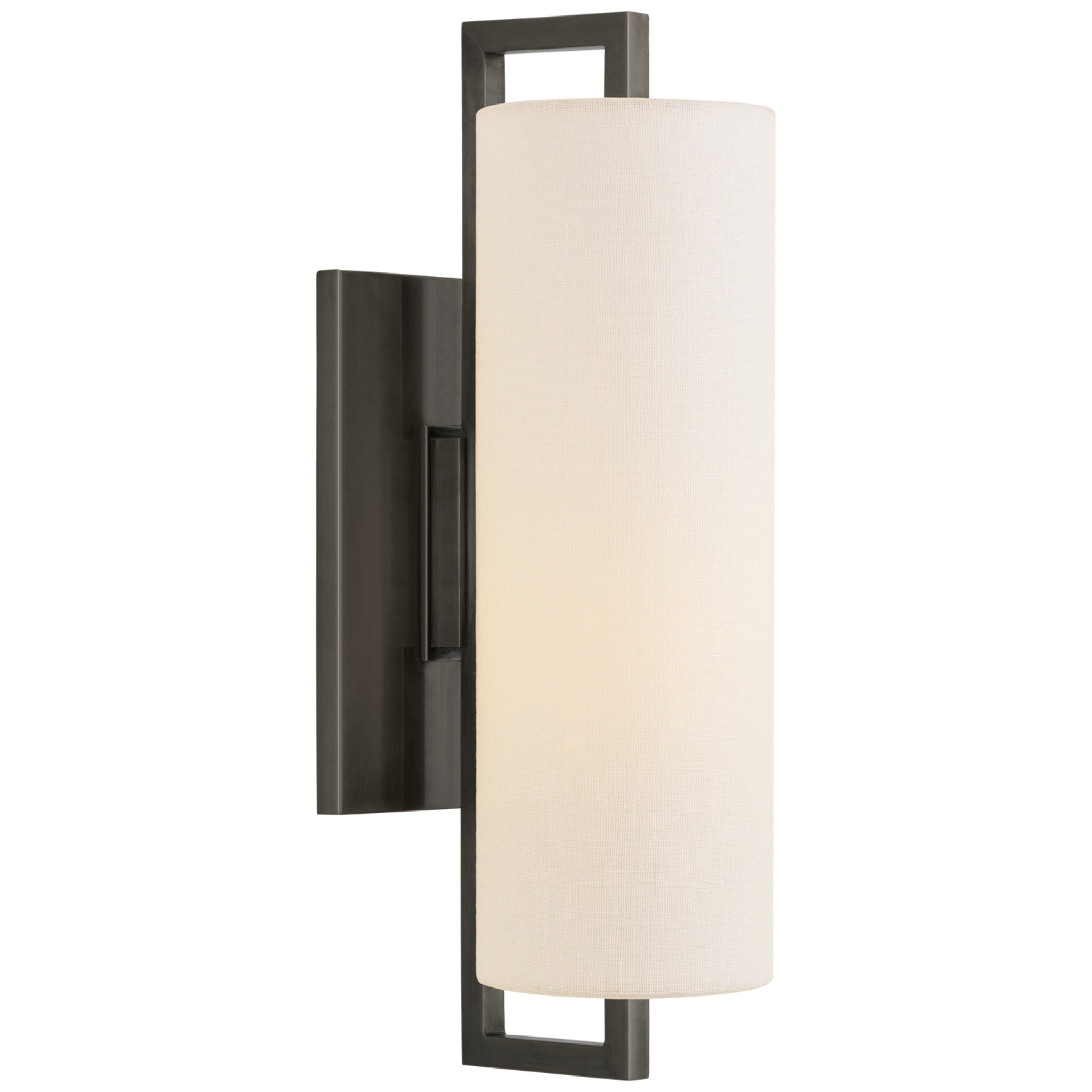 Ian K. Fowler Bowen Medium Sconce in Bronze with Linen Shade Wall Light W4.5" x H16"