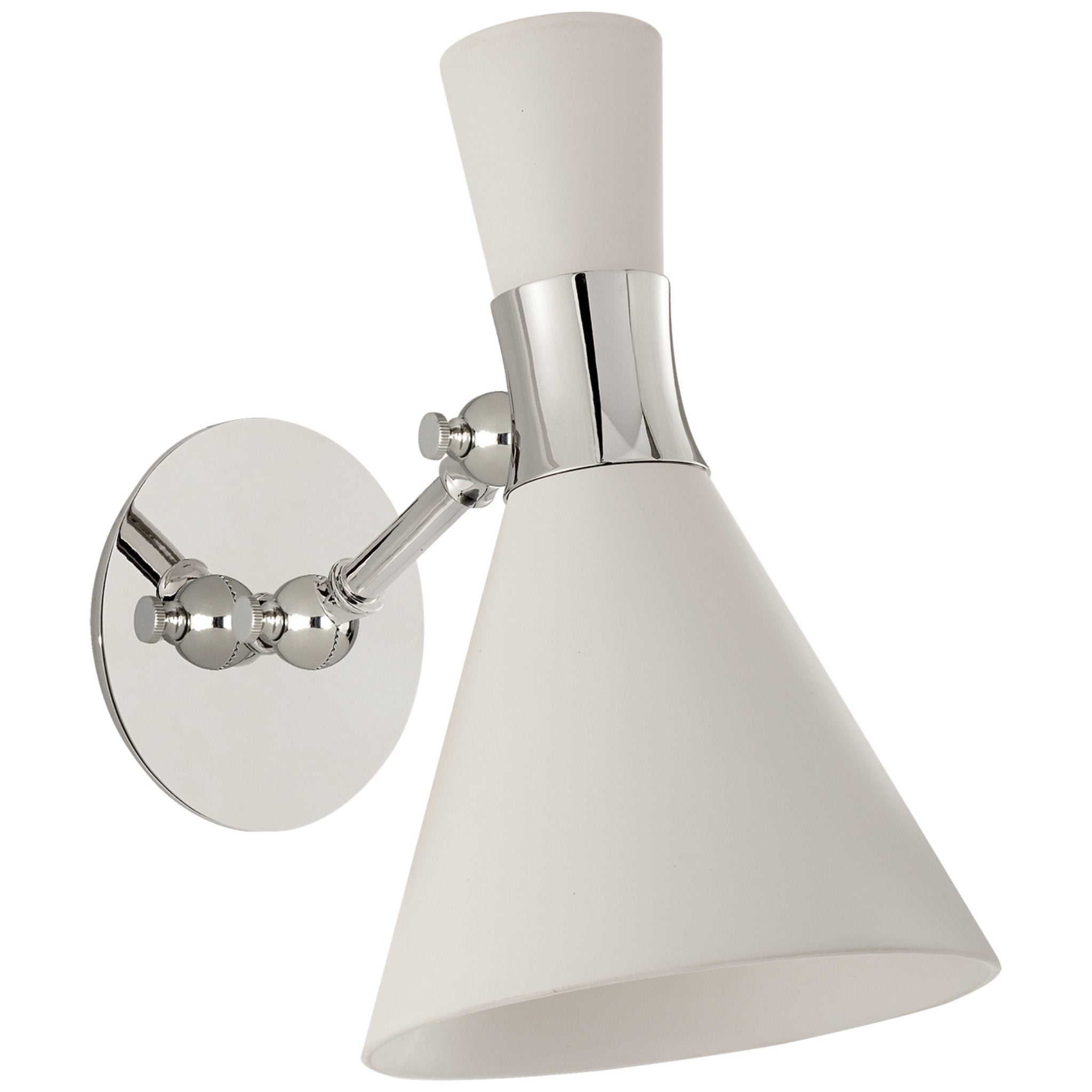 Visual Comfort Liam Small Articulating Sconce in Polished Nickel with Matte White Shade Wall Light W7" x H11"