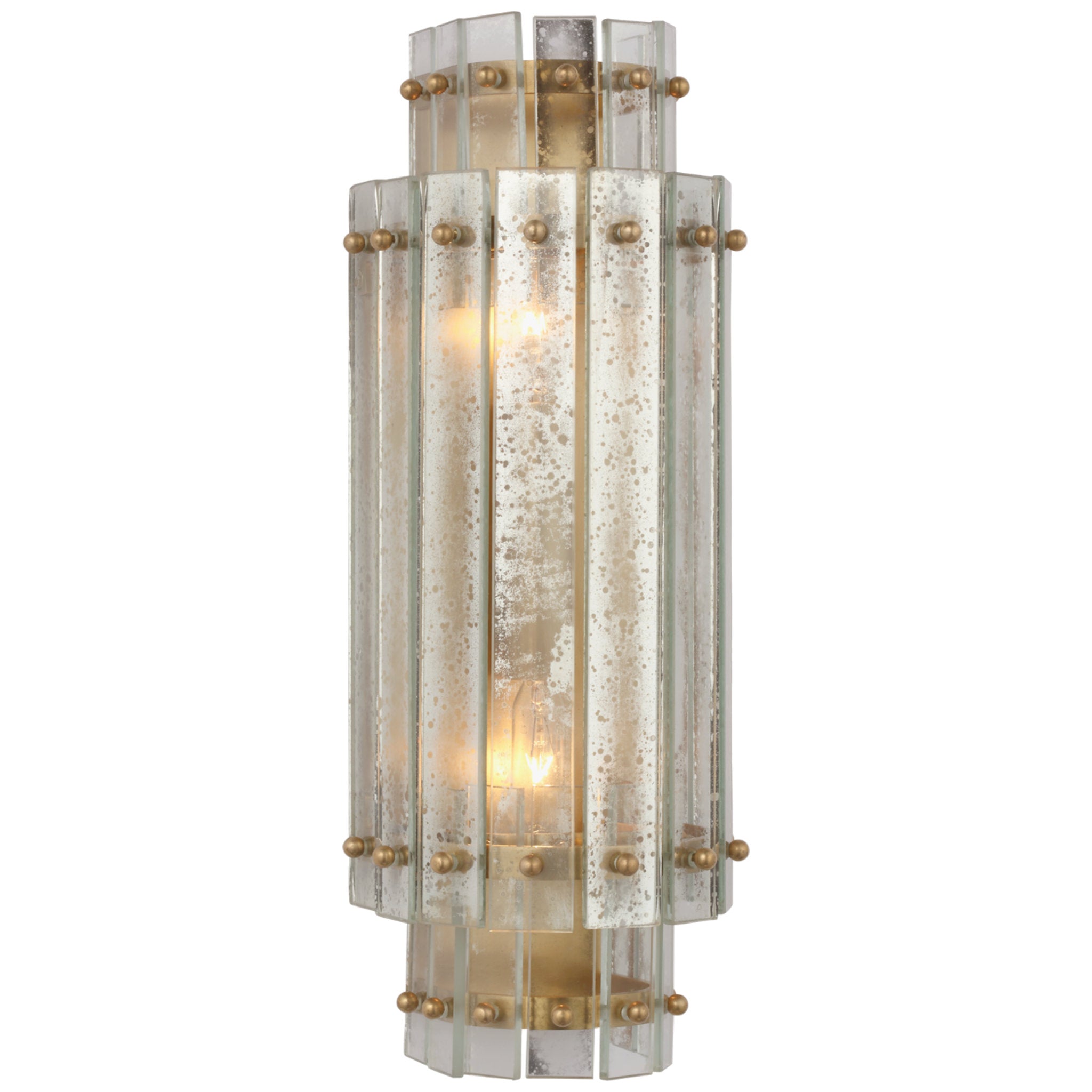 Carrier and Company Cadence Small Tiered Sconce in Hand-Rubbed Antique Brass with Antique Mirror Wall Light W5.5" x H14.5"