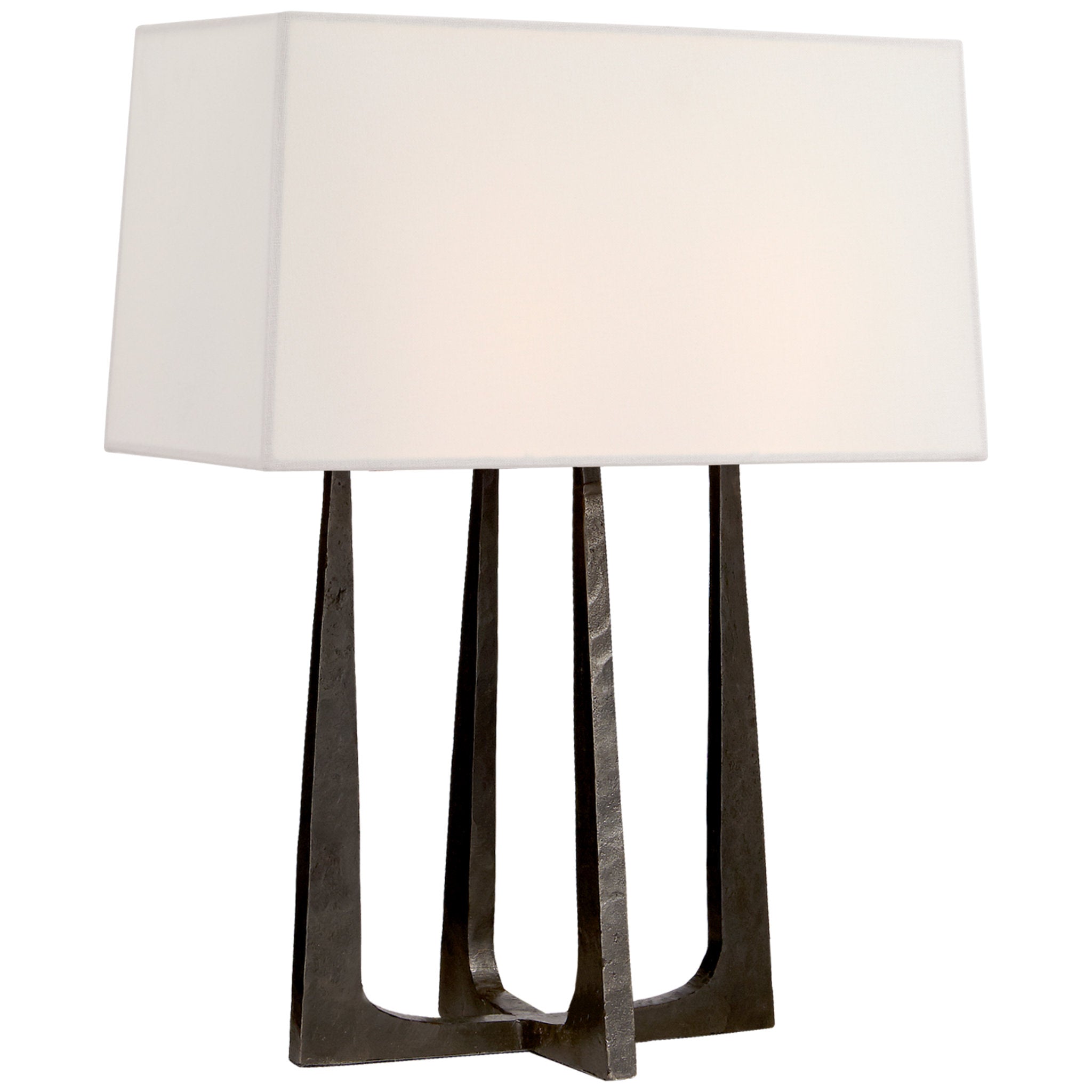 Ian K. Fowler Scala Hand-Forged Bedside Lamp in Aged Iron with Linen Shade Table Lamp W16.25" x H17.75"