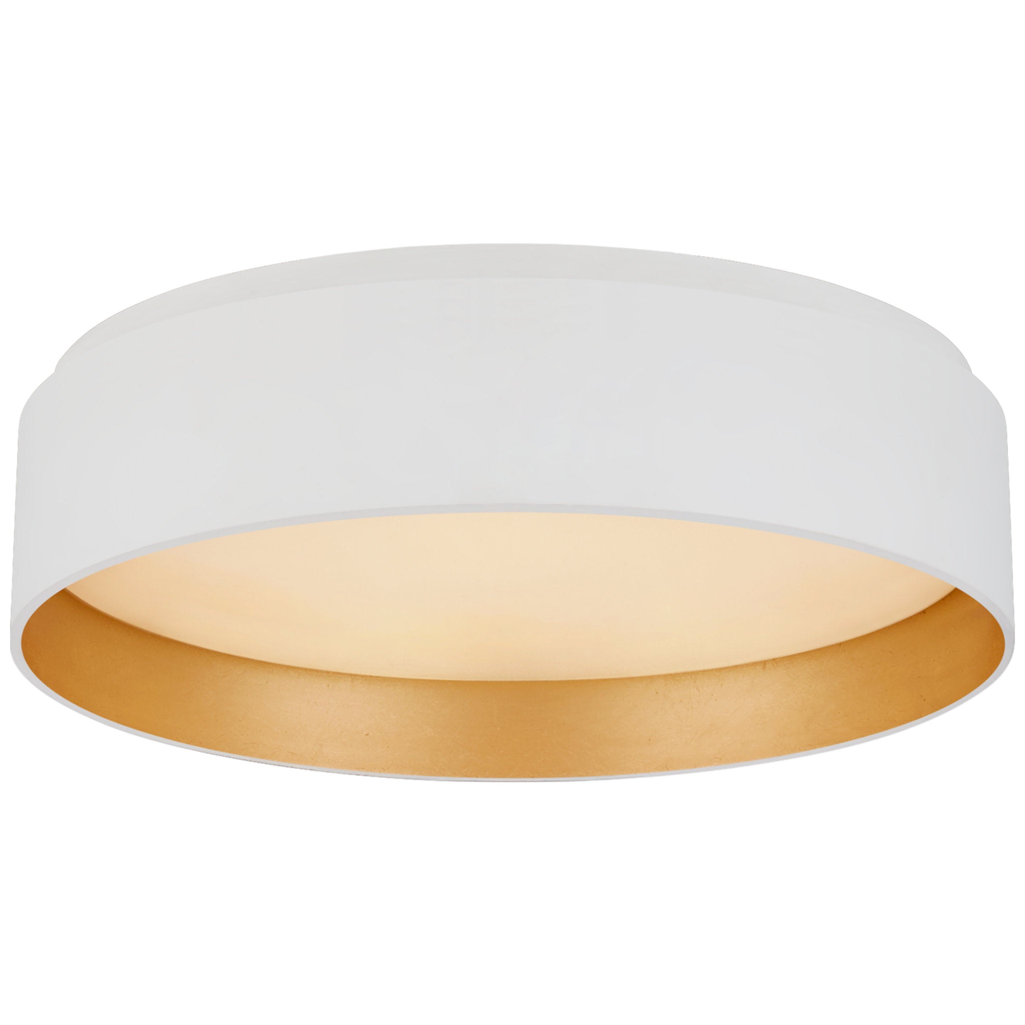 Visual Comfort Shaw Small Flush in Matte White and Gild with White Glass Ceiling Light W11" x H3"