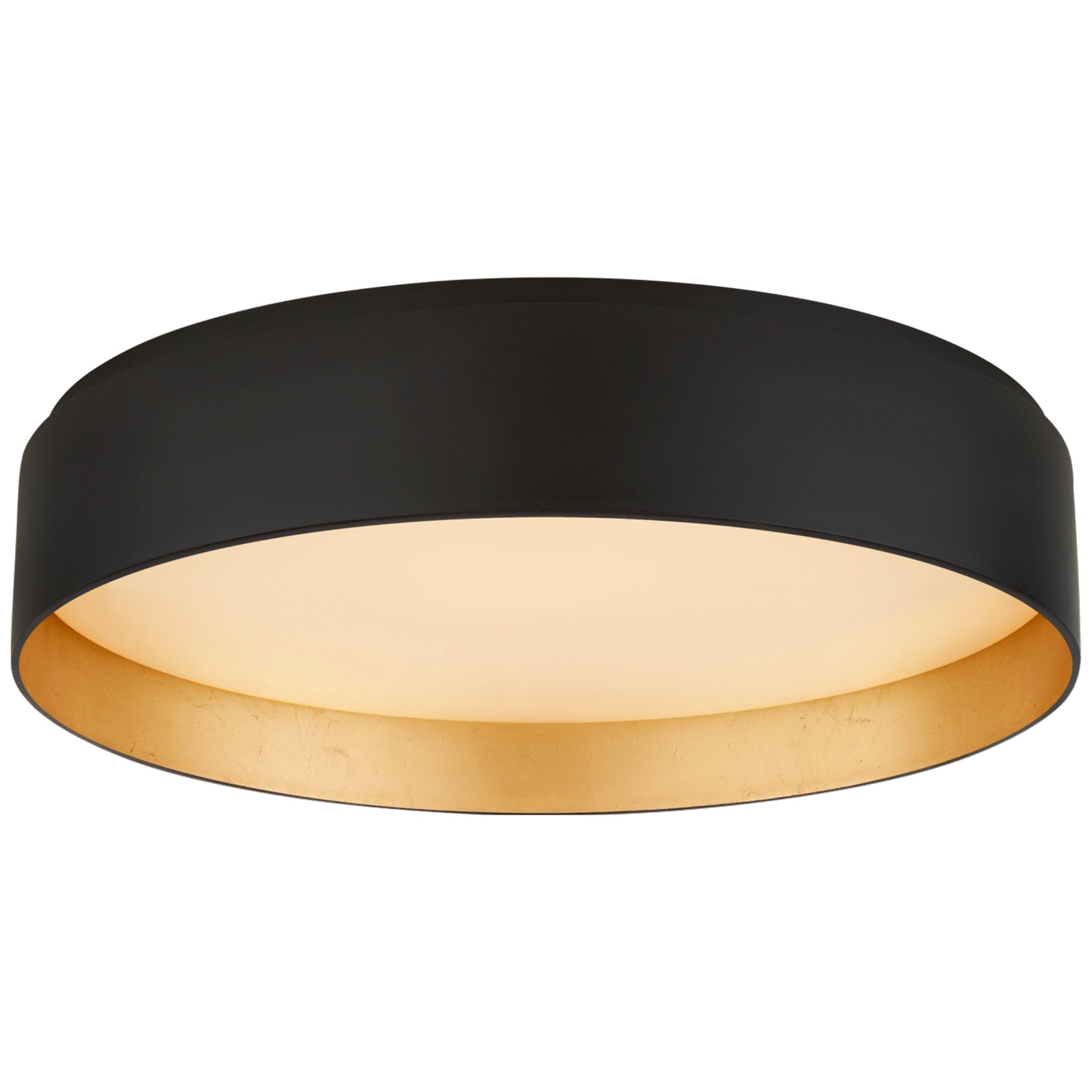 Visual Comfort Shaw Large Flush in Matte Black and Gild with White Glass Ceiling Light W17" x H3.75"