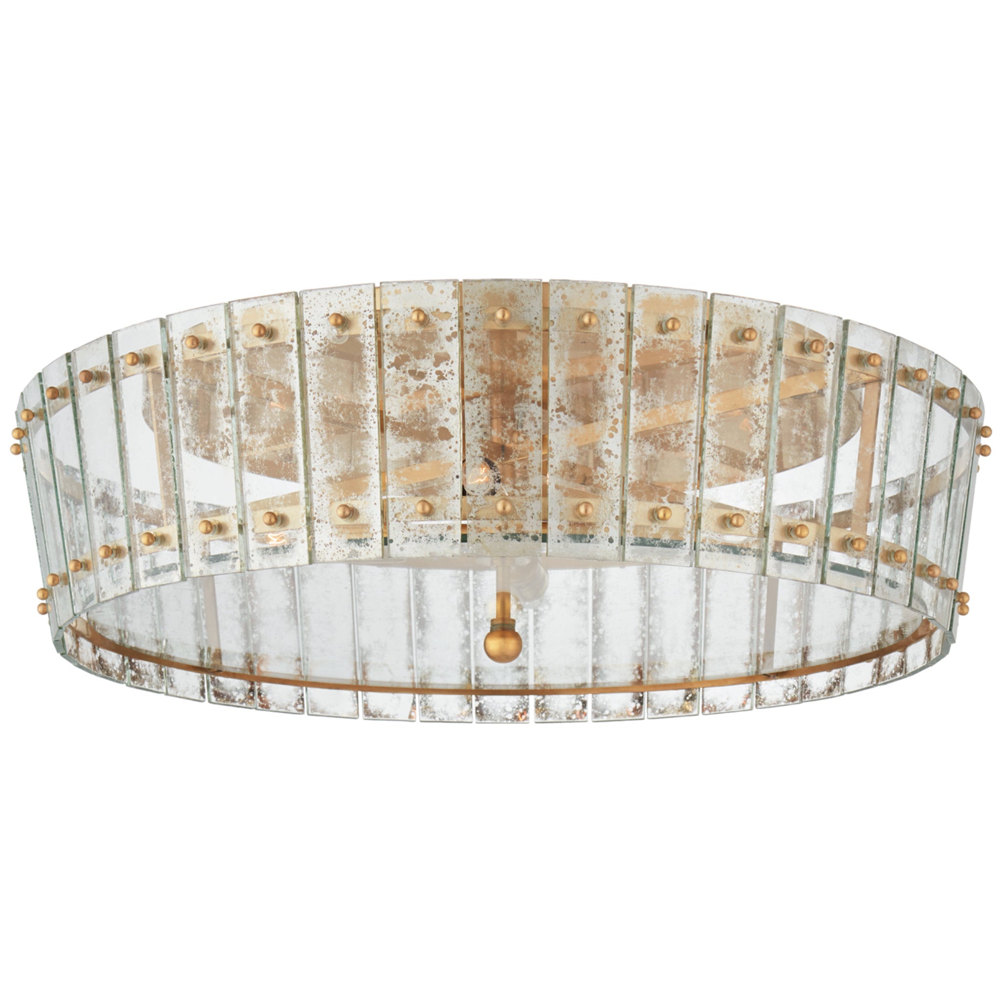 Carrier and Company Cadence Large Single-Tier Flush Mount in Hand-Rubbed Antique Brass with Antique Mirror Ceiling Light W24" x H7.25"