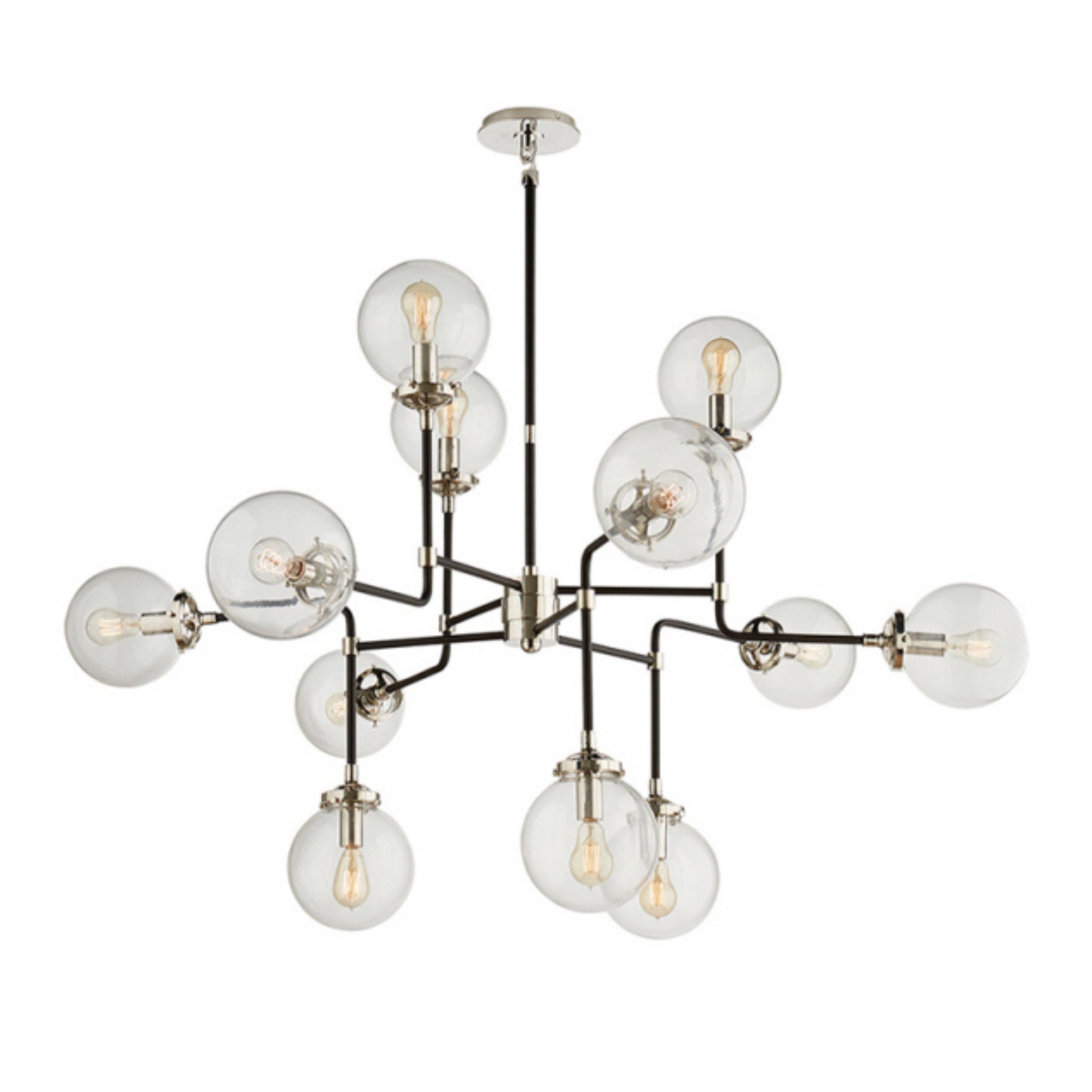 Ian K. Fowler Bistro Medium Chandelier in Polished Nickel with Clear Glass Ceiling Light W47"