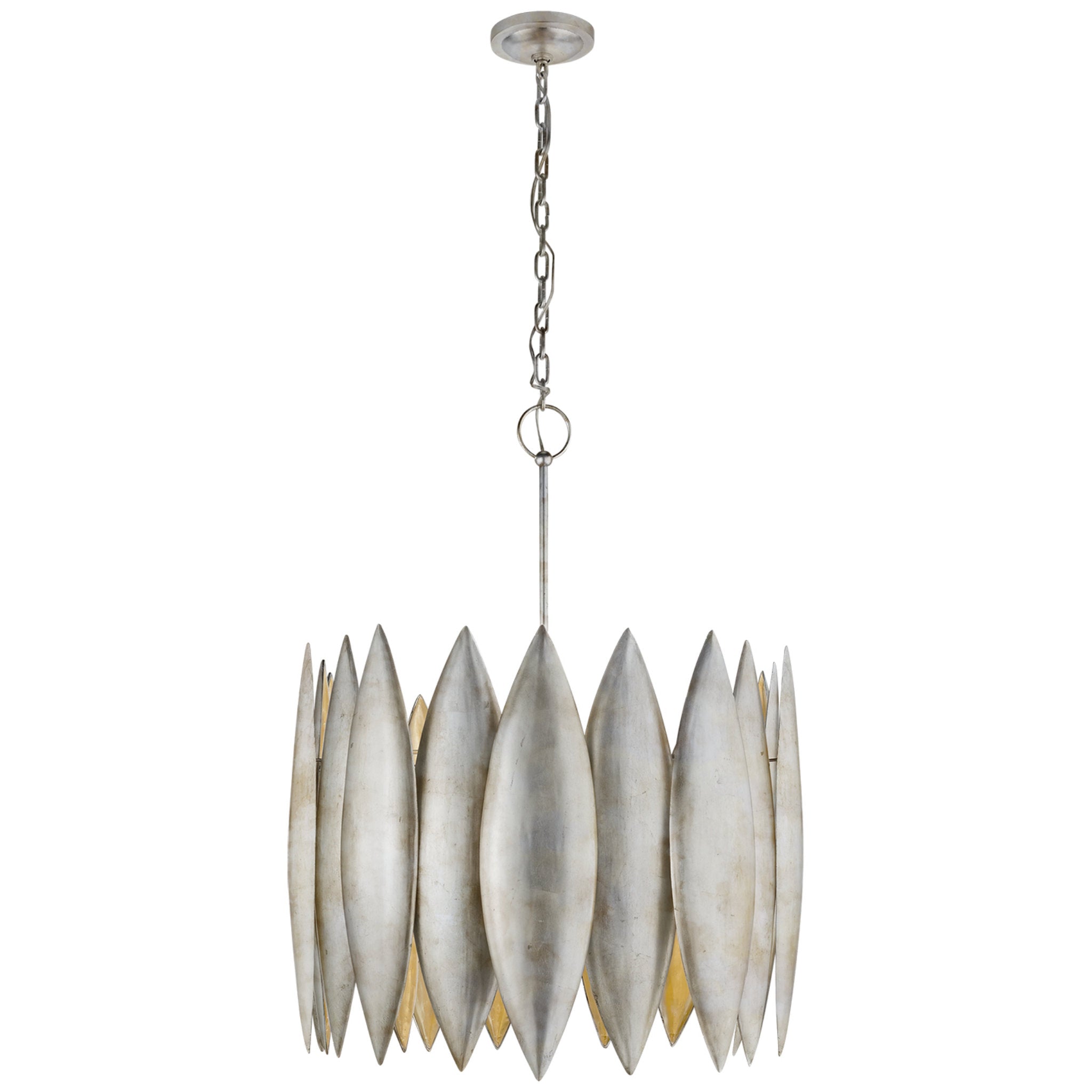 Barry Goralnick Hatton Large Chandelier in Burnished Silver Leaf Ceiling Light W31.25" x H37"