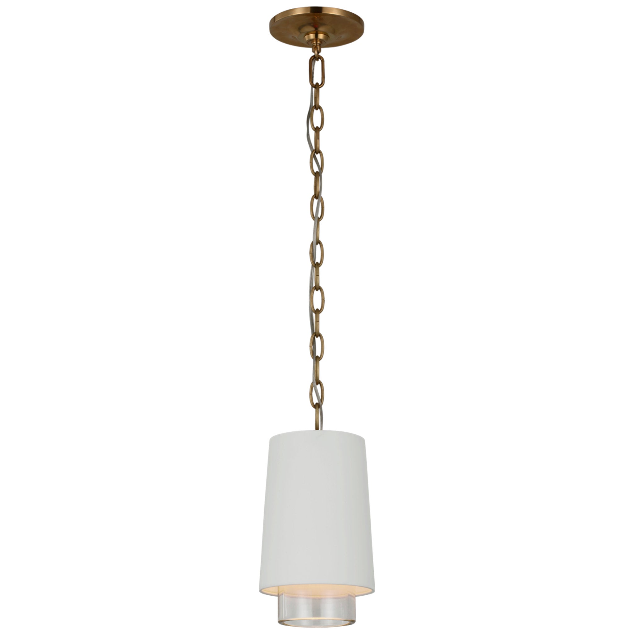 Marie Flanigan Sydney Narrow Pendant in Soft Brass with Matte White and Clear Glass Ceiling Light W6" x H9.5"