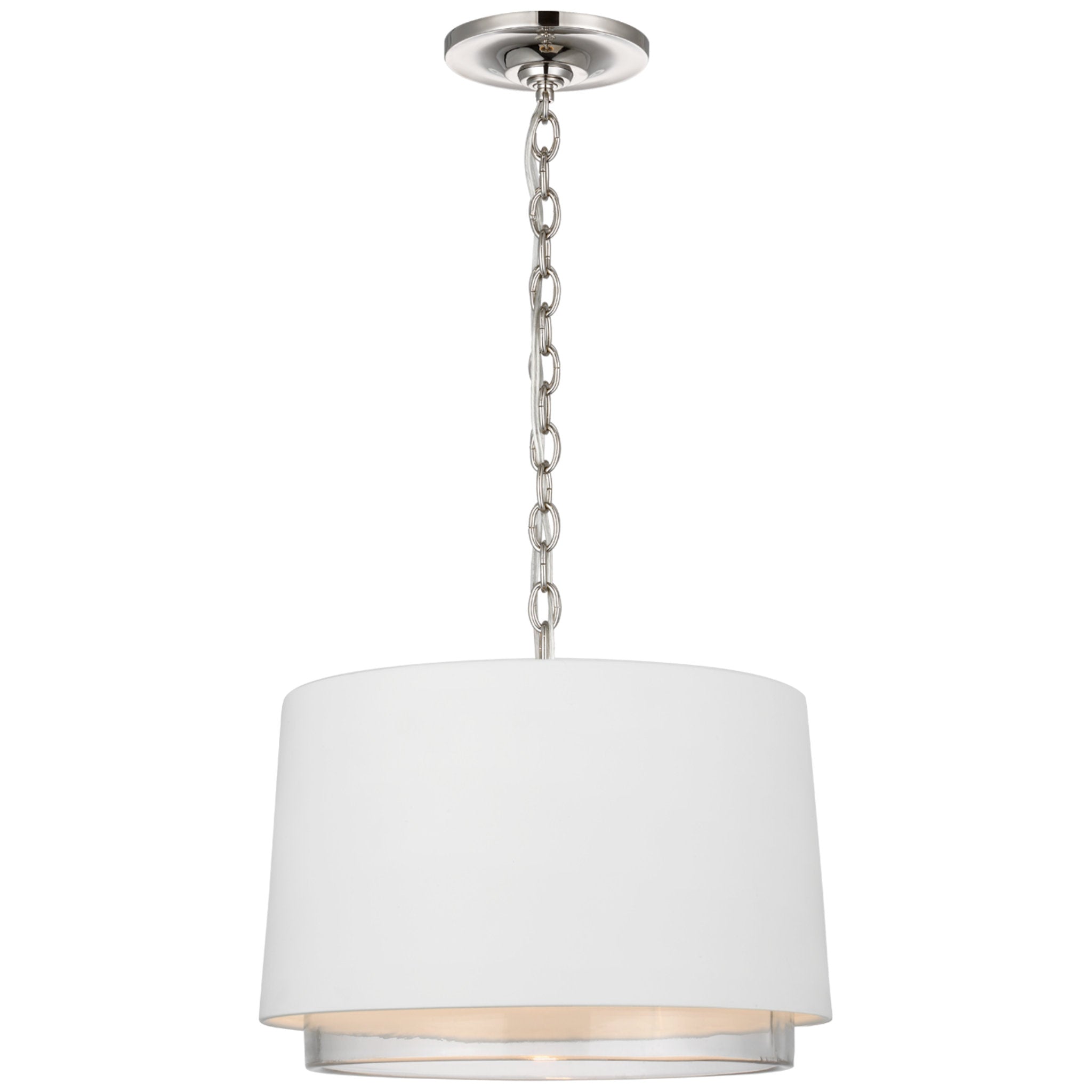 Marie Flanigan Sydney Small Pendant in Polished Nickel with Matte White Shade and Clear Glass Ceiling Light W14" x H10"