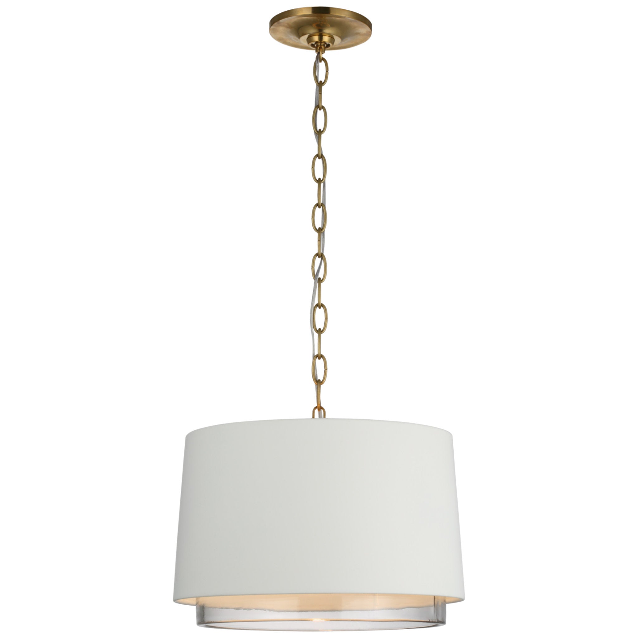 Marie Flanigan Sydney Small Pendant in Soft Brass with Matte White and Clear Glass Ceiling Light W14" x H10"