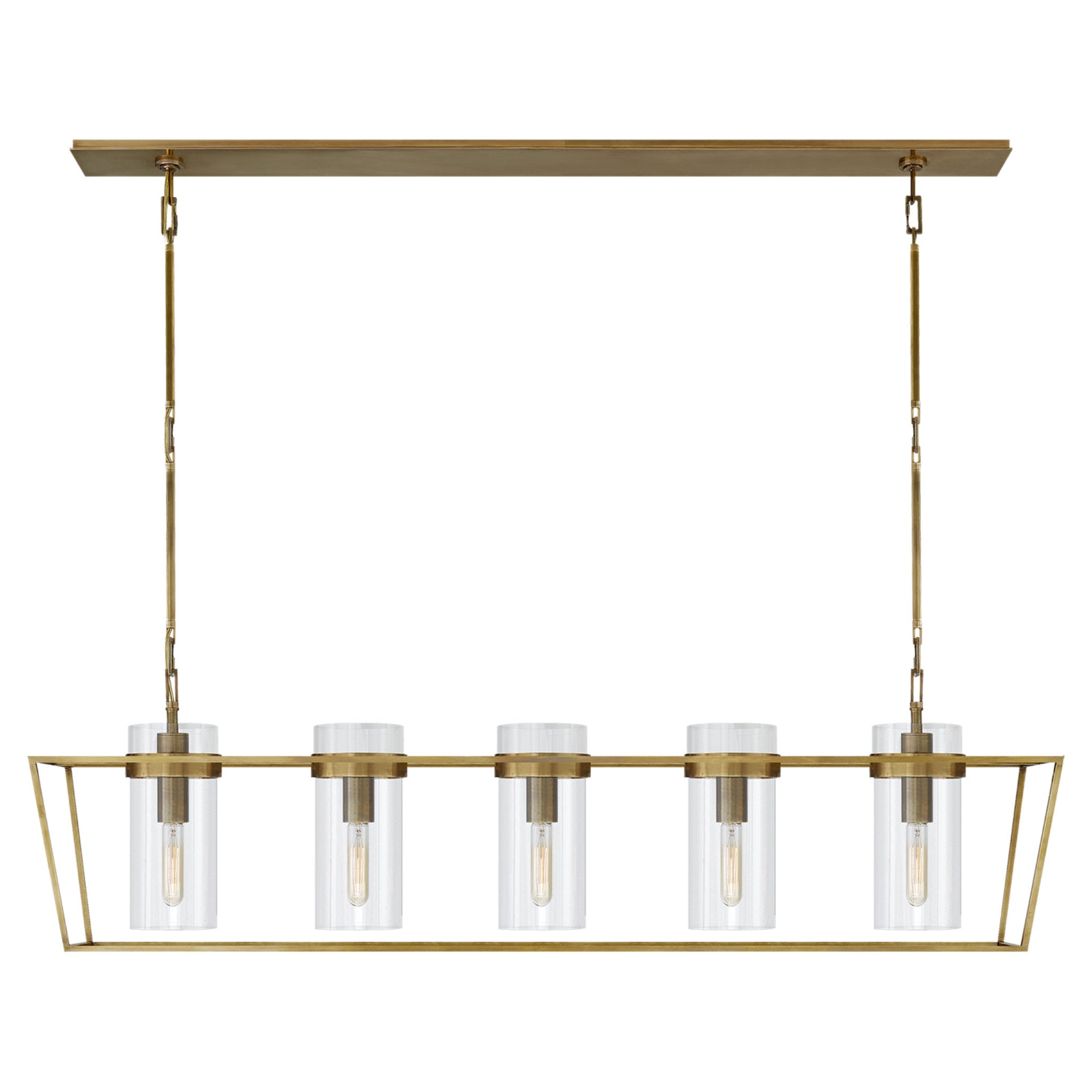 Ian K. Fowler Presidio Large Linear Lantern in Hand-Rubbed Antique Brass with Clear Glass Ceiling Light W54"