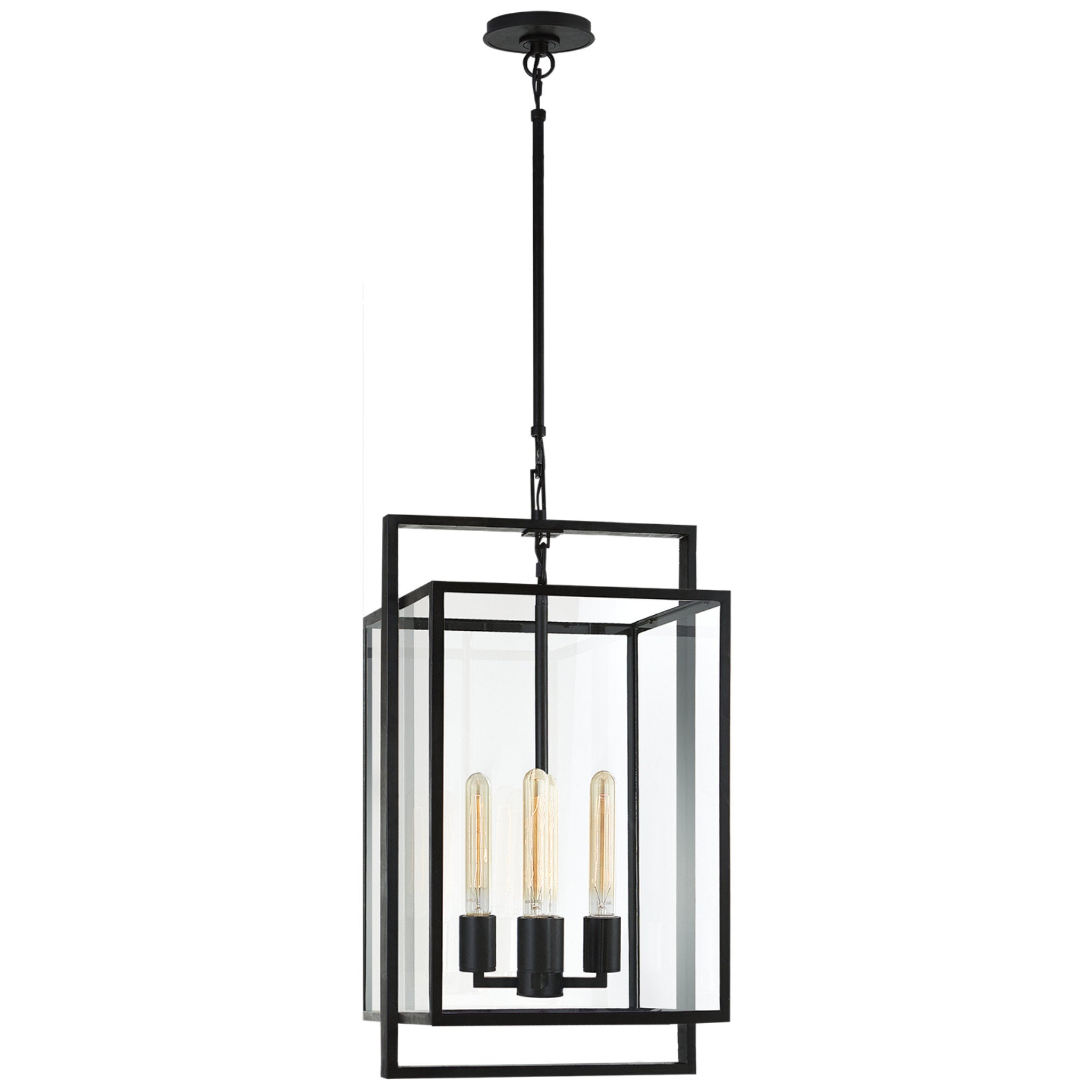 Ian K. Fowler Halle Small Lantern in Aged Iron with Clear Glass Ceiling Light W14"