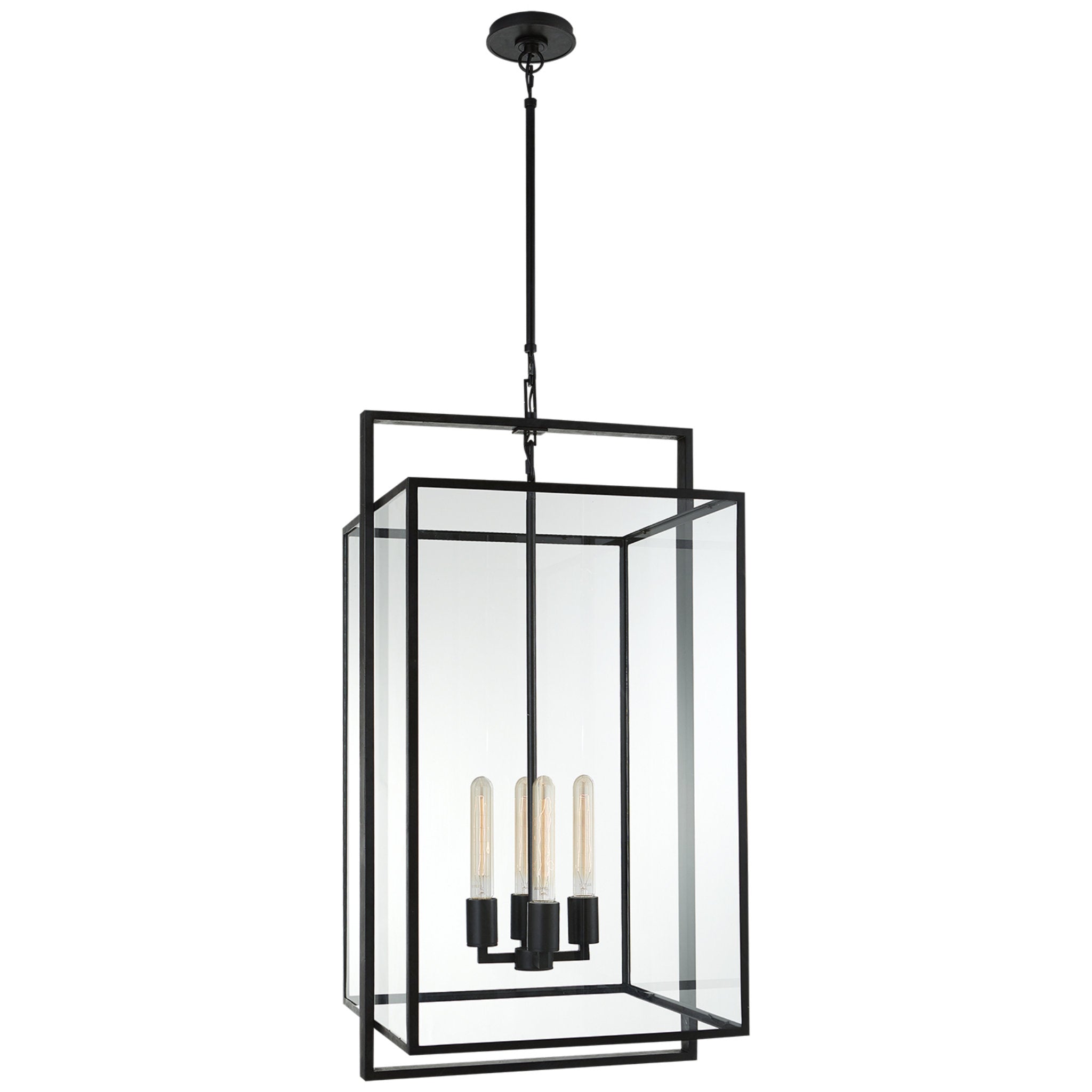 Ian K. Fowler Halle Medium Lantern in Aged Iron with Clear Glass Ceiling Light W18"