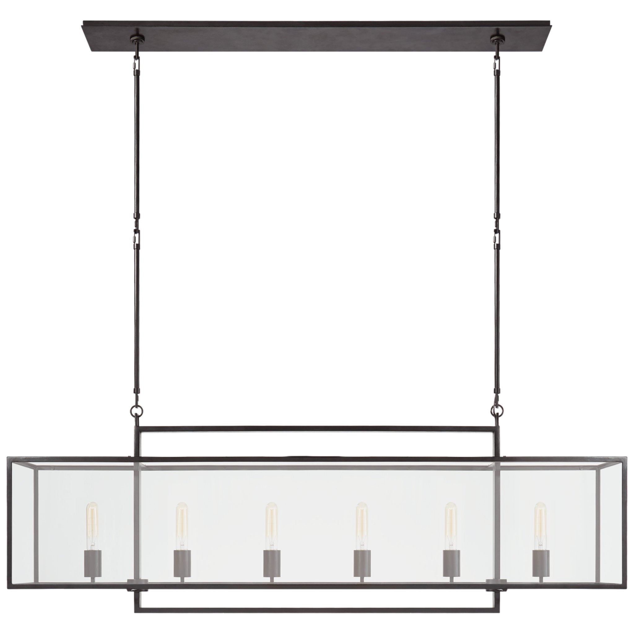Ian K. Fowler Halle Large Linear Pendant in Aged Iron with Clear Glass Ceiling Light W56"