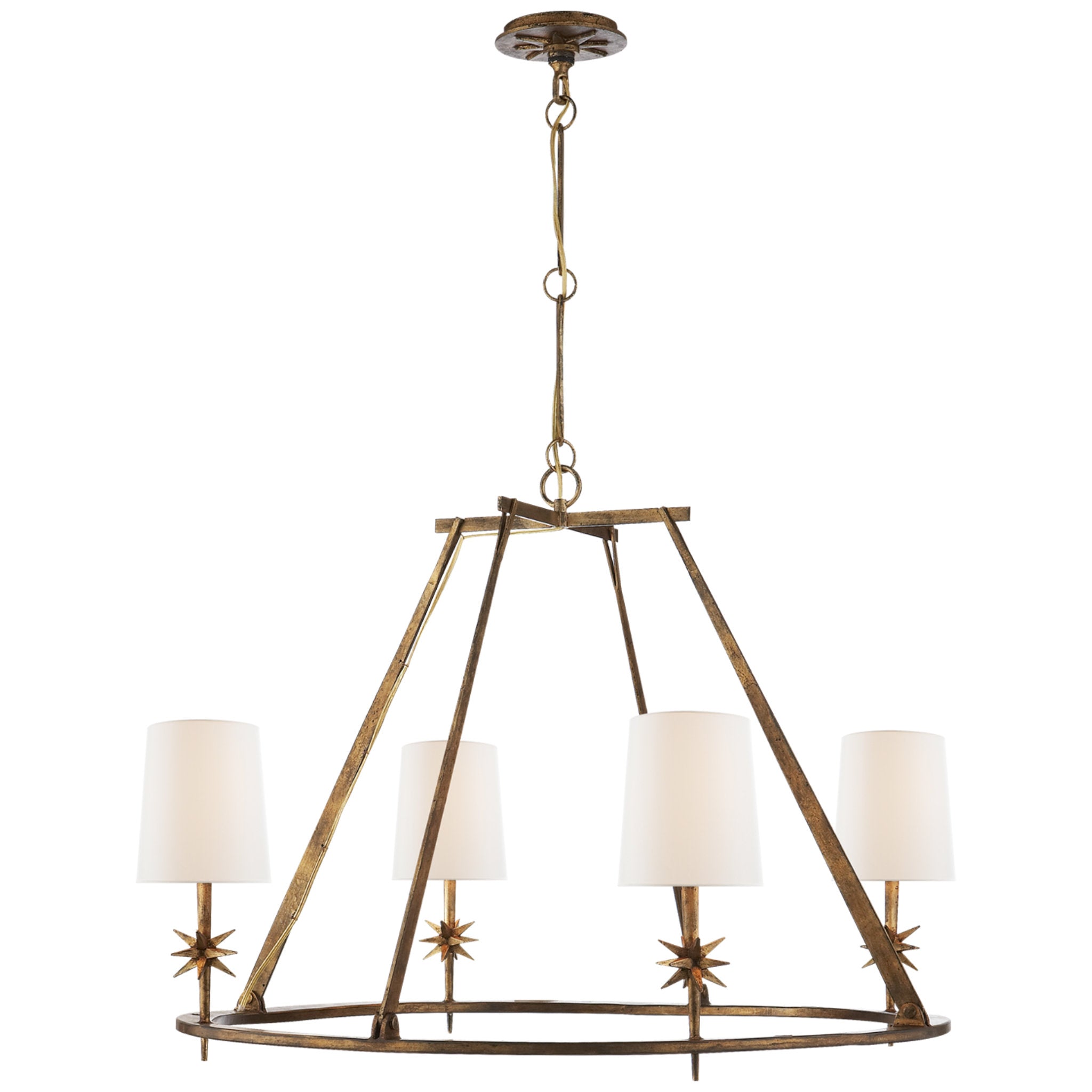 Ian K. Fowler Etoile Round Chandelier in Gilded Iron with Linen Shades Ceiling Light W35.5"