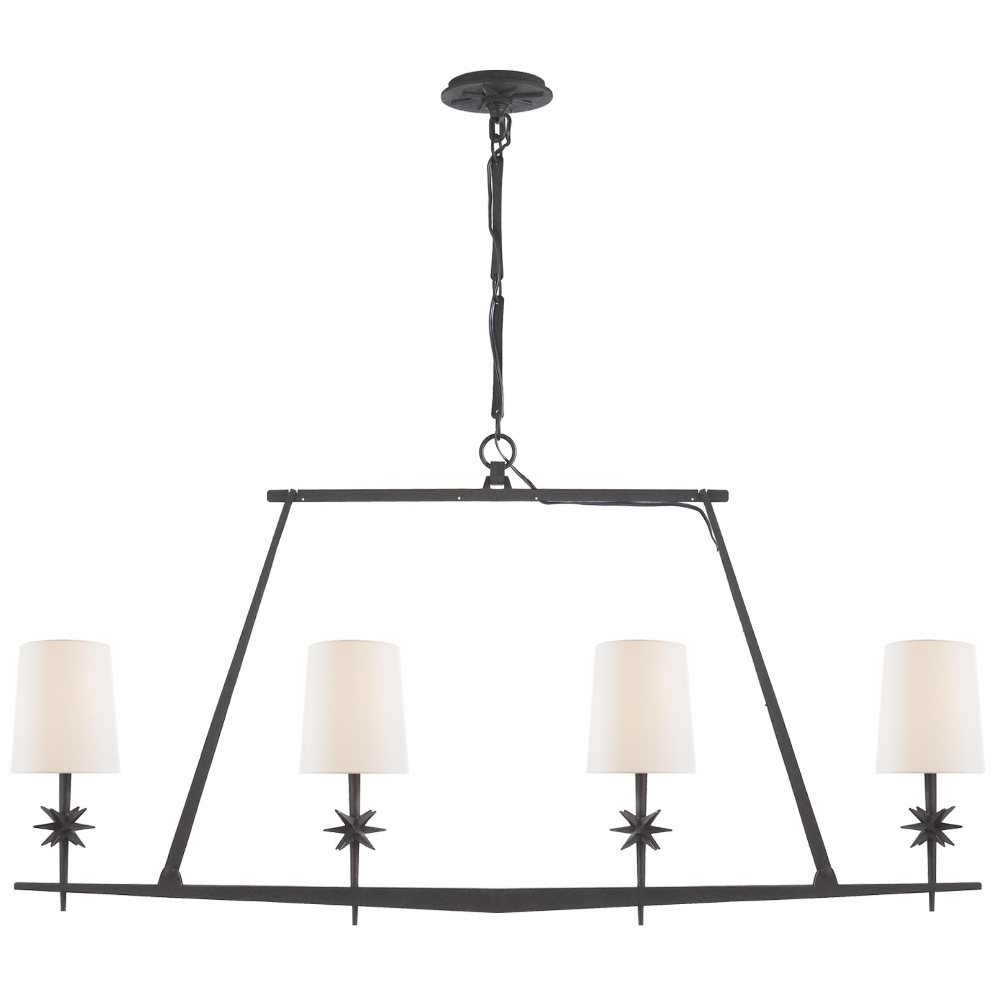 Ian K. Fowler Etoile Linear Chandelier in Black Rust with Linen Shades Ceiling Light W48"