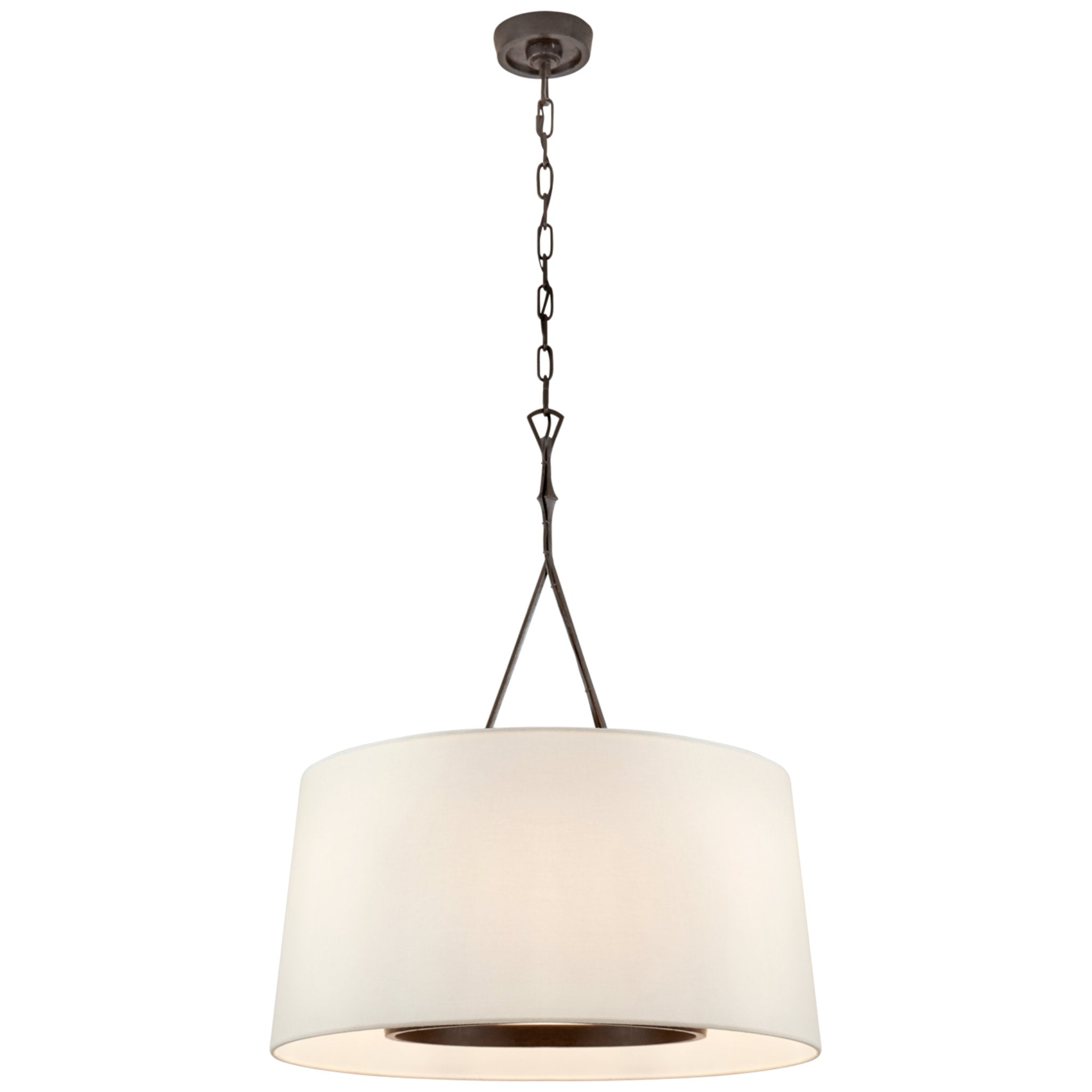 Visual Comfort Dauphine Large Hanging Shade in Aged Iron with Linen Shade Ceiling Light W28" x H32.75"