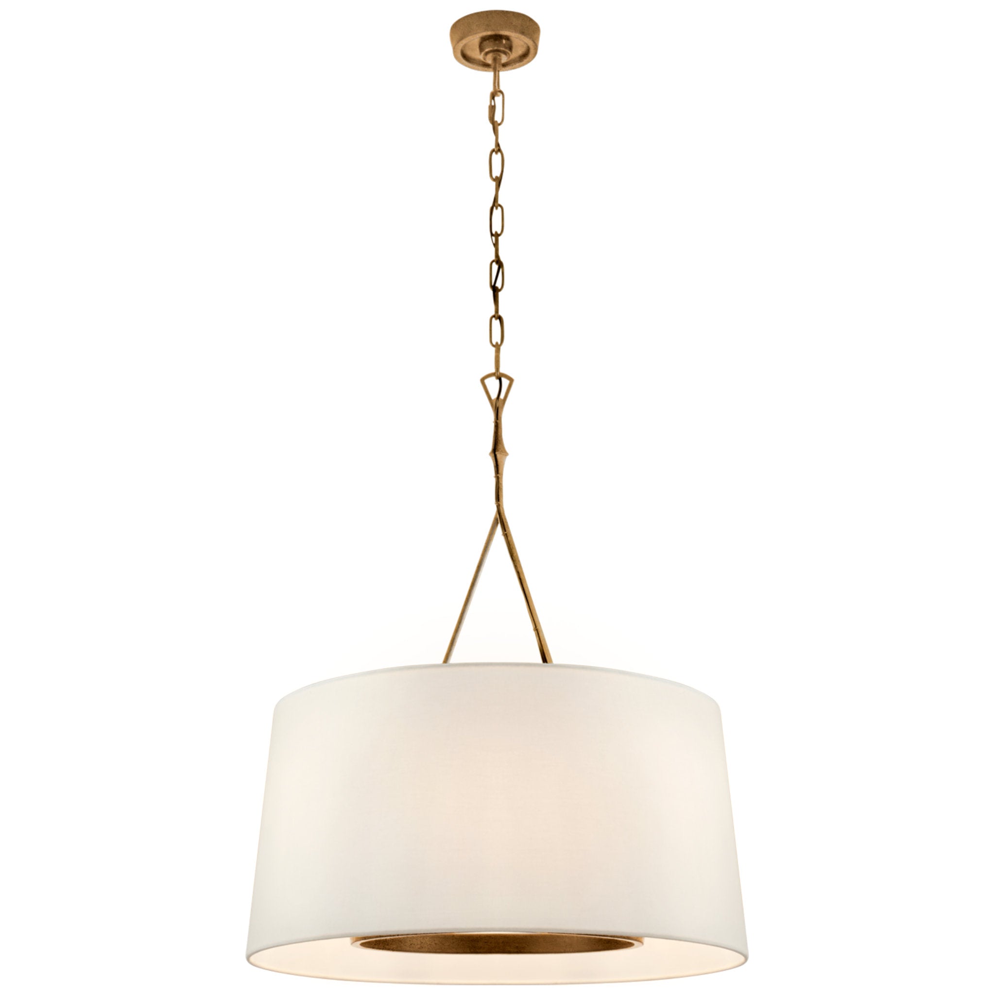 Visual Comfort Dauphine Large Hanging Shade in Gilded Iron with Linen Shade Ceiling Light W28" x H32.75"