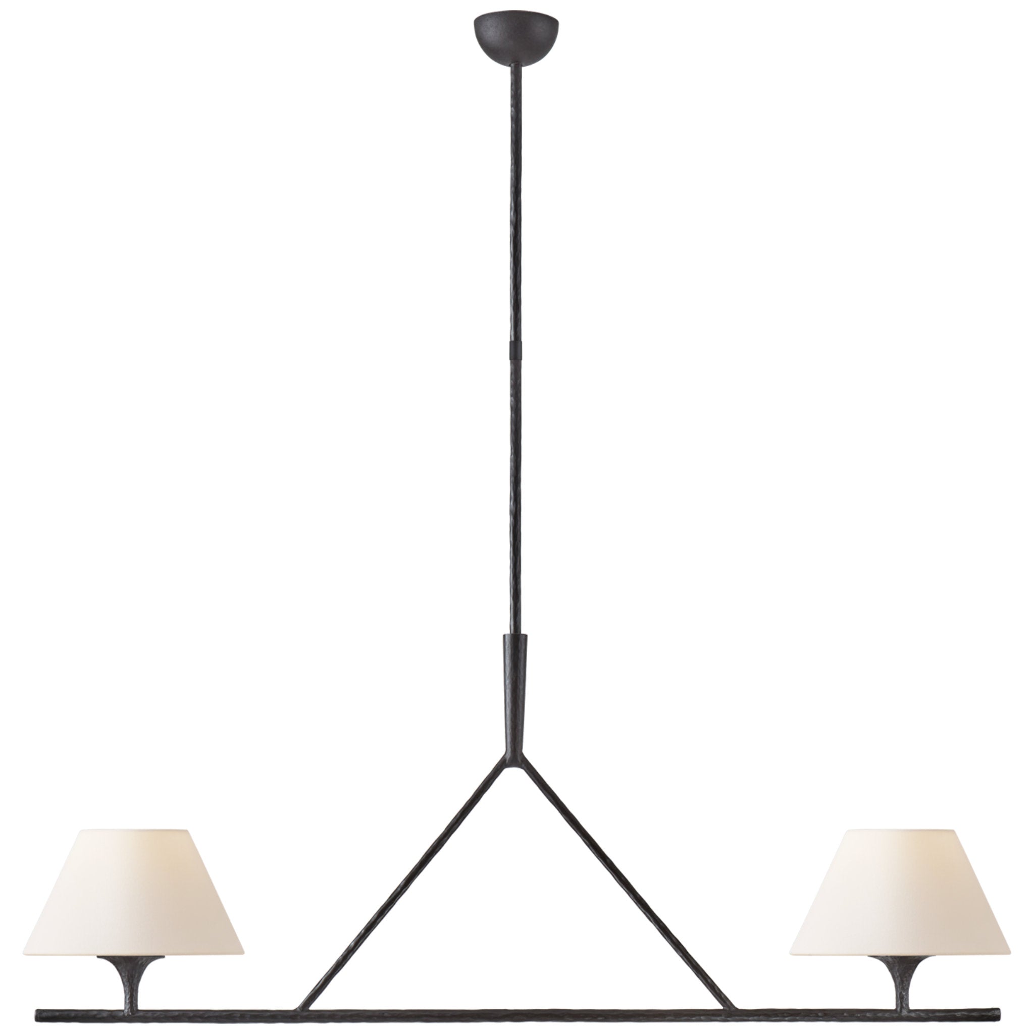 Ian K. Fowler Cesta Large Linear Chandelier in Aged Iron with Linen Shades Ceiling Light W54" x 12"