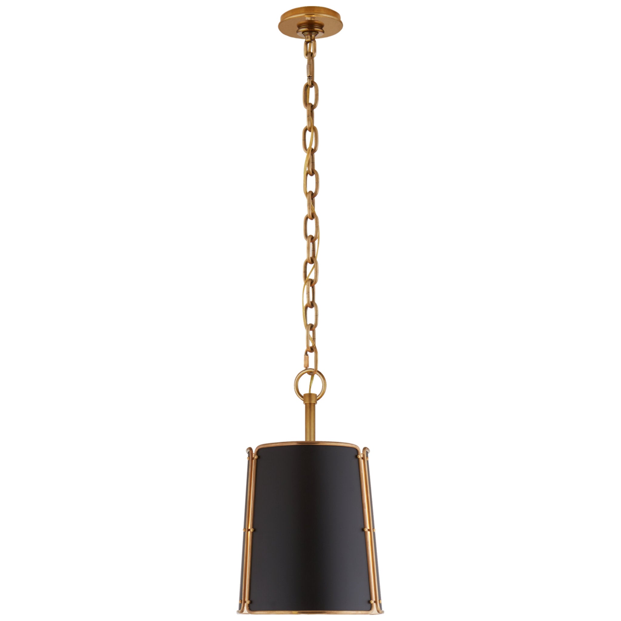 Carrier and Company Hastings Small Pendant in Hand-Rubbed Antique Brass with Black Shade Ceiling Light W11.5" x H18"