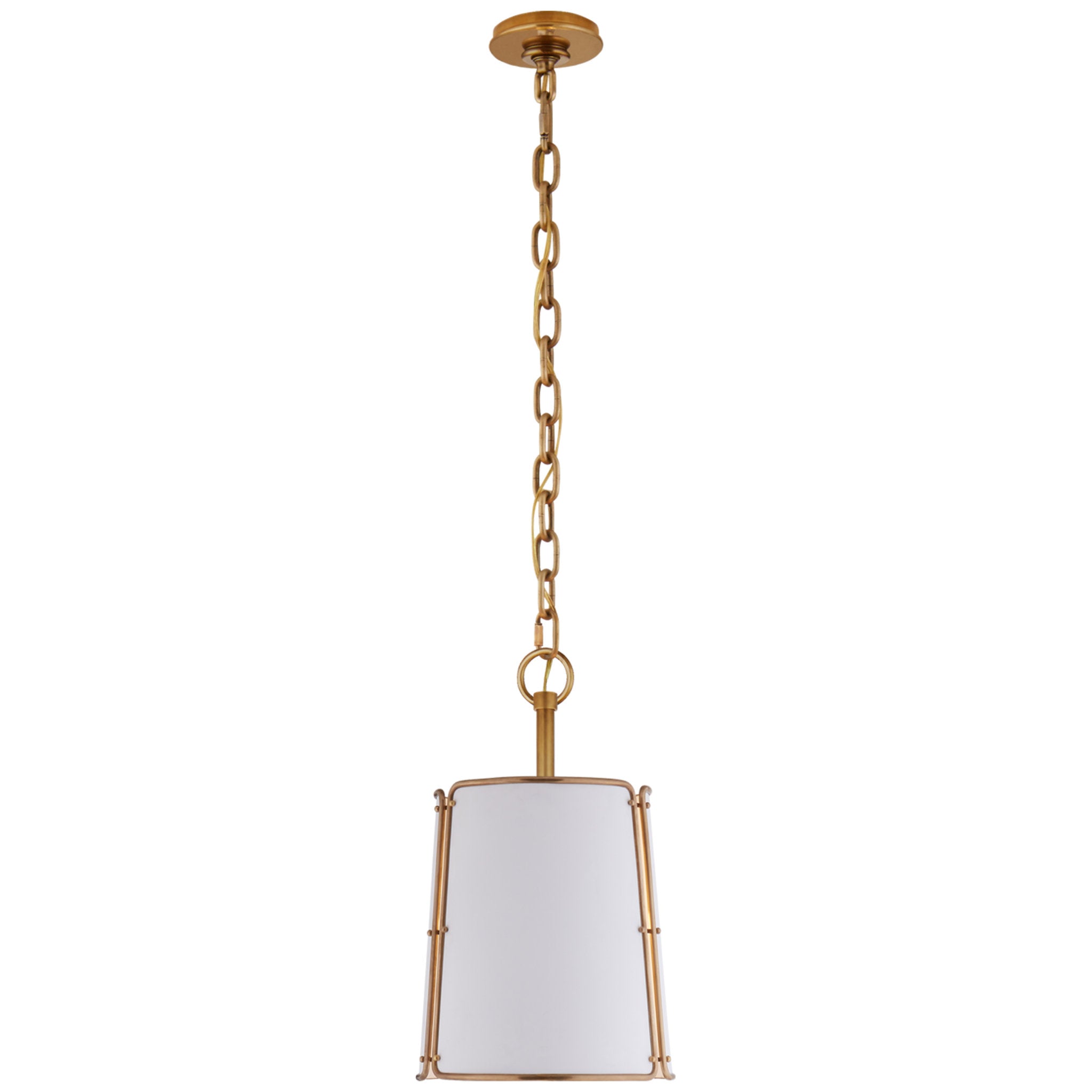 Carrier and Company Hastings Small Pendant in Hand-Rubbed Antique Brass with White Shade Ceiling Light W11.5" x H18"