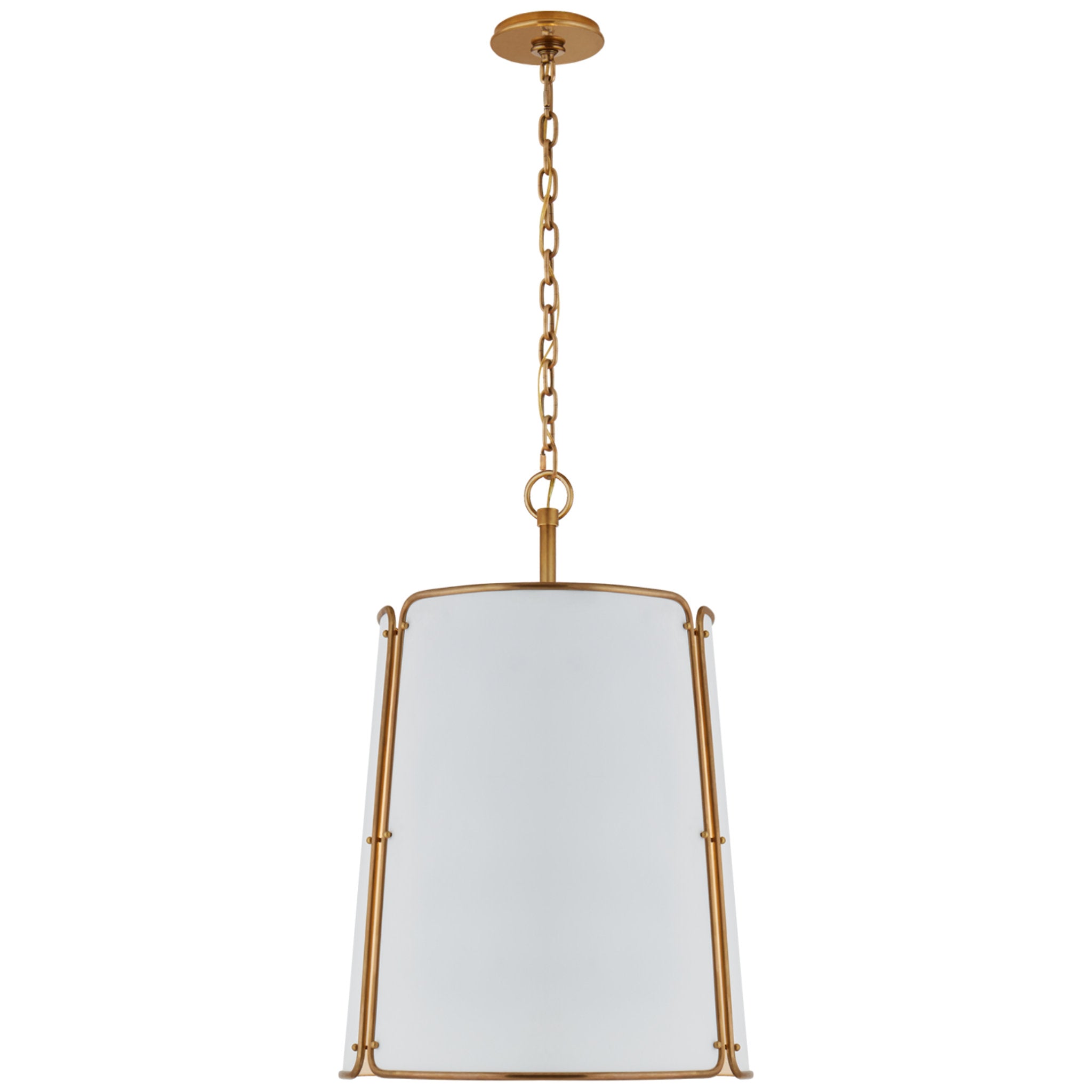 Carrier and Company Hastings Large Pendant in Hand-Rubbed Antique Brass with White Shade Ceiling Light W25.25" x H36.5"