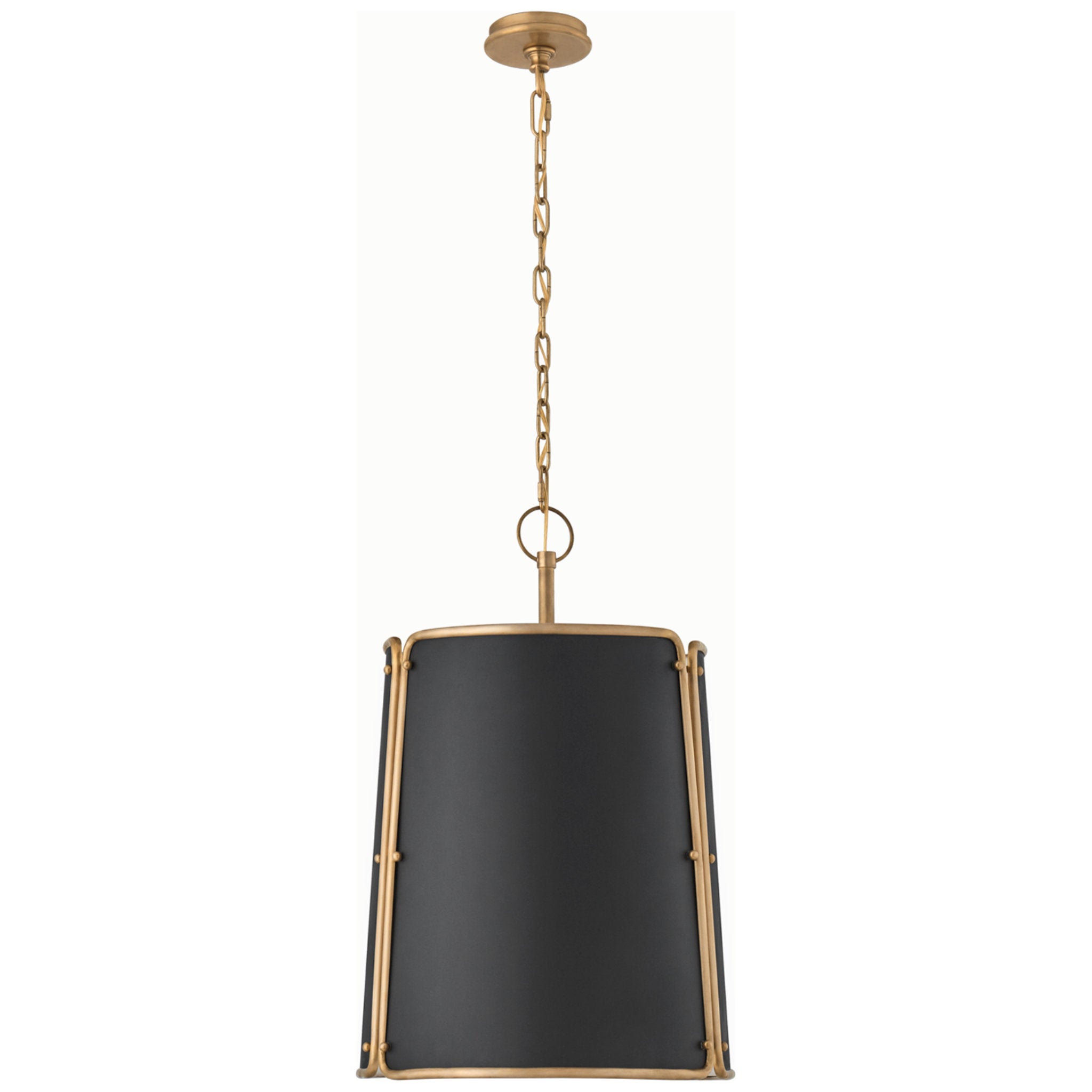 Carrier and Company Hastings Medium Pendant in Hand-Rubbed Antique Brass with Black Shade Ceiling Light W17.75" x H26.25"