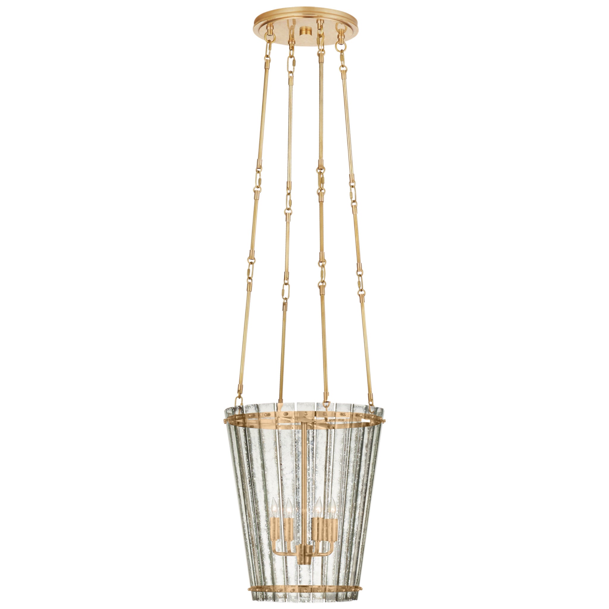 Carrier and Company Cadence Small Tall Chandelier in Hand-Rubbed Antique Brass with Antique Mirror Ceiling Light W15"