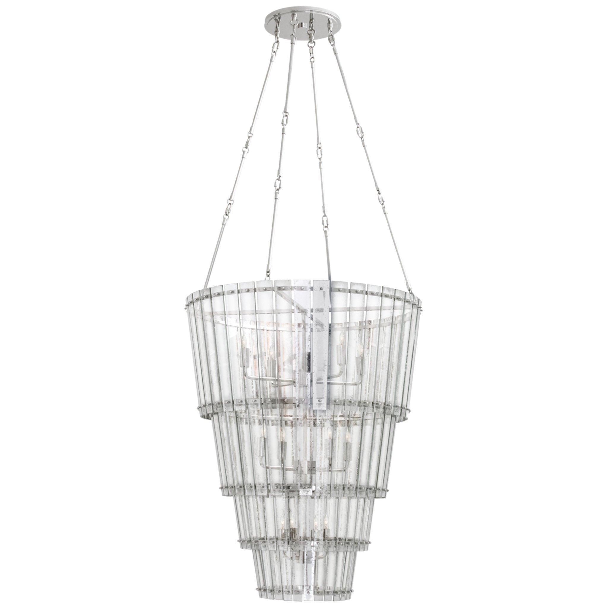 Carrier and Company Cadence Large Waterfall Chandelier in Polished Nickel with Antique Mirror Ceiling Light W30.75"