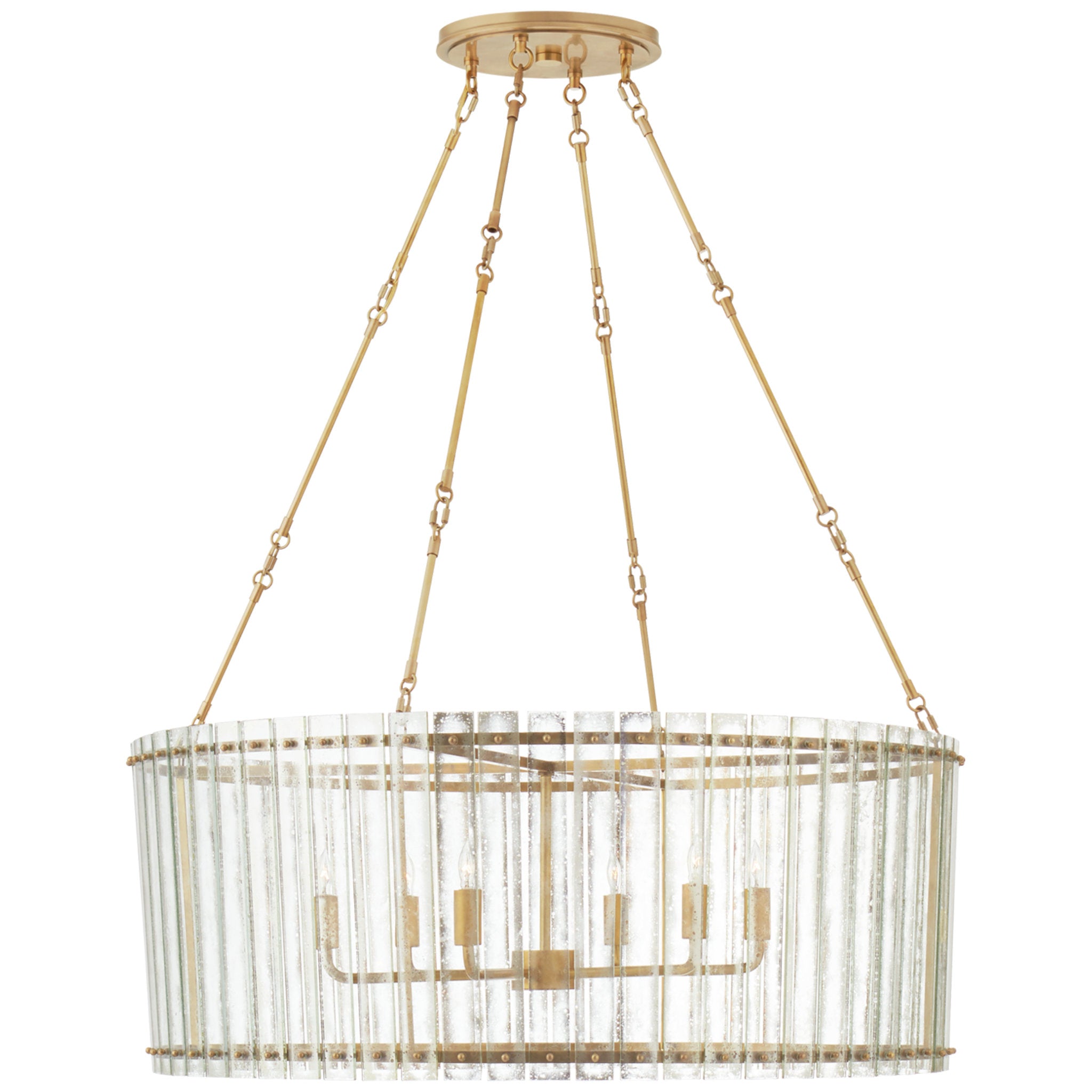 Carrier and Company Cadence Large Chandelier in Hand-Rubbed Antique Brass with Antique Mirror Ceiling Light W36.5"