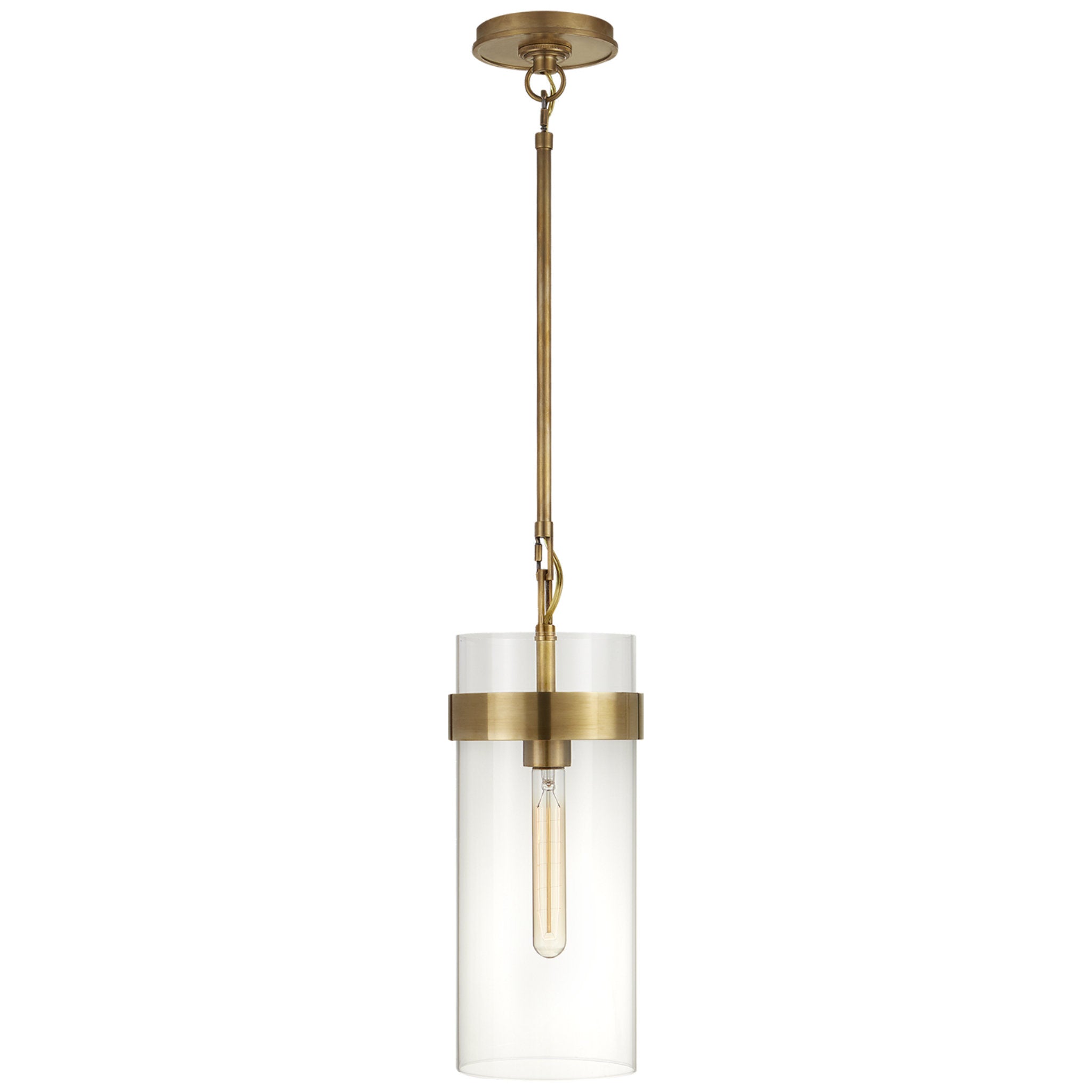 Ian K. Fowler Presidio Small Pendant in Hand-Rubbed Antique Brass with Clear Glass Ceiling Light W6.5"