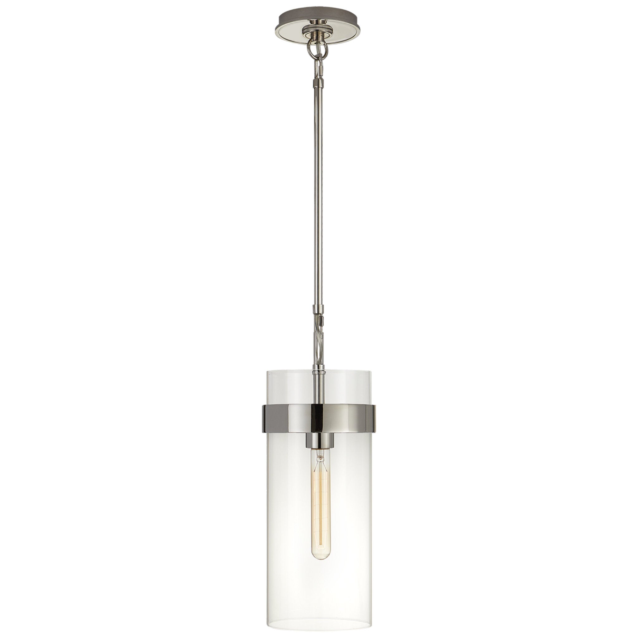 Ian K. Fowler Presidio Small Pendant in Polished Nickel with Clear Glass Ceiling Light W6.5"